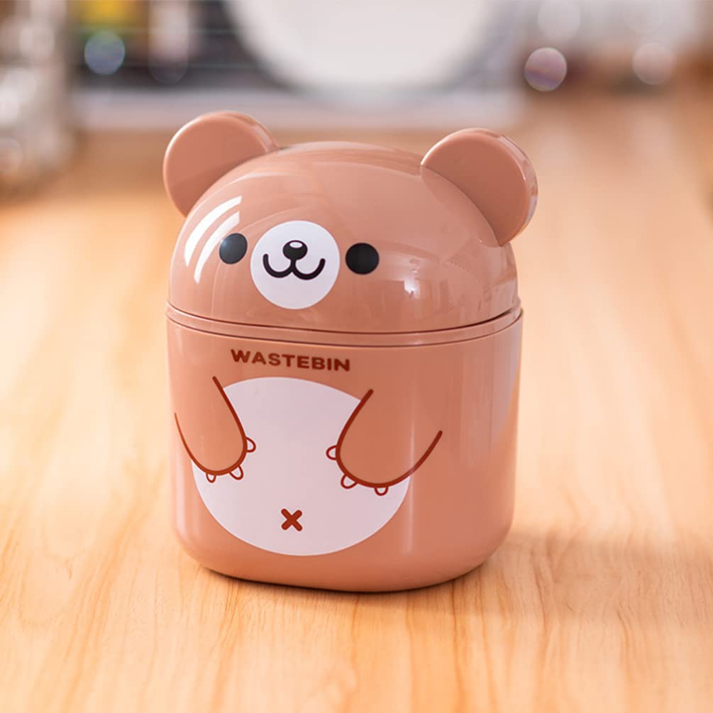 NUOBESTY Mini Desk Trash Can - Cute Bear-Shaped Garbage Bin with Lid, Small Wastebasket for Office, Bathroom & Kitchen (Brown) | Perfect for Desktop, Countertop & Home Organization