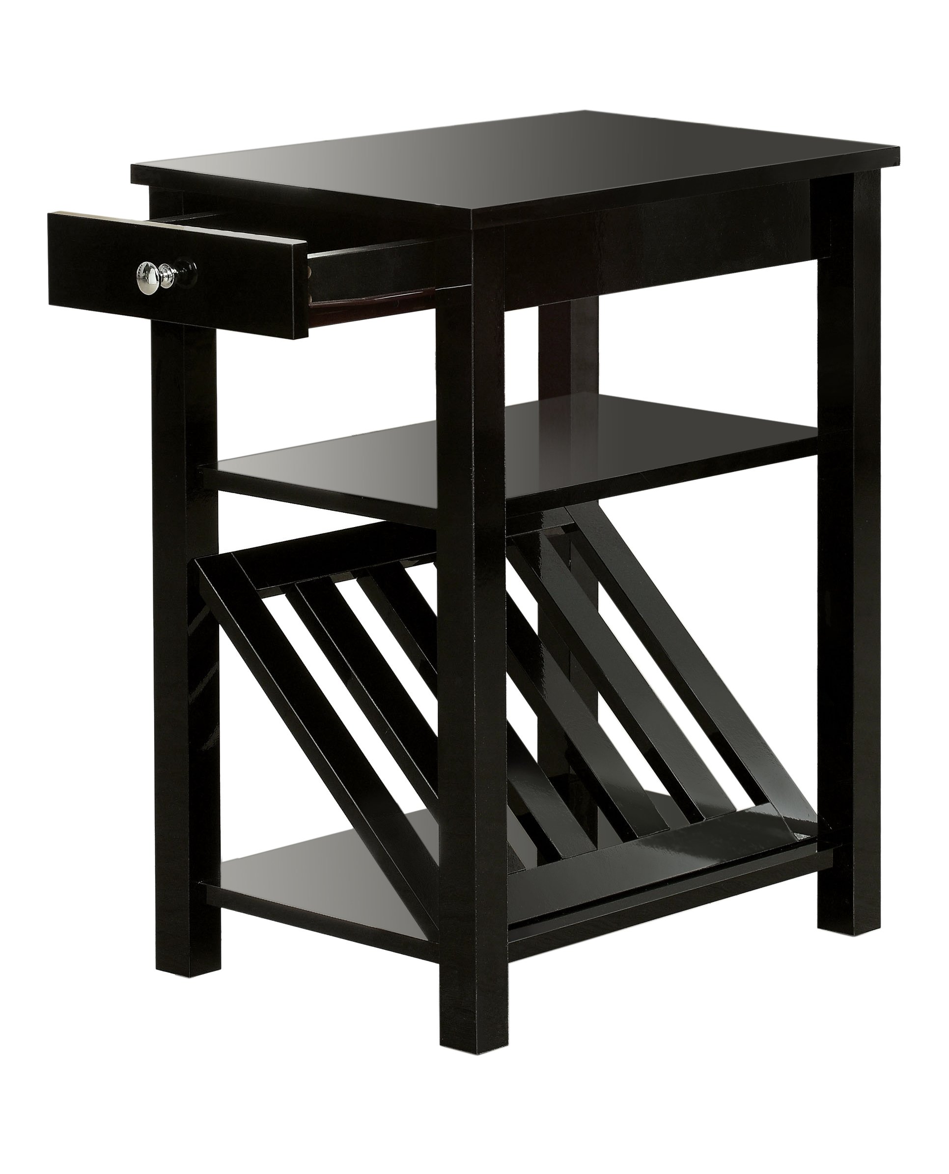 Furniture of America Erhart II 1-Drawer Nightstand with Magazine Rack - Black End Table for Bedroom, Living Room & Office Storage