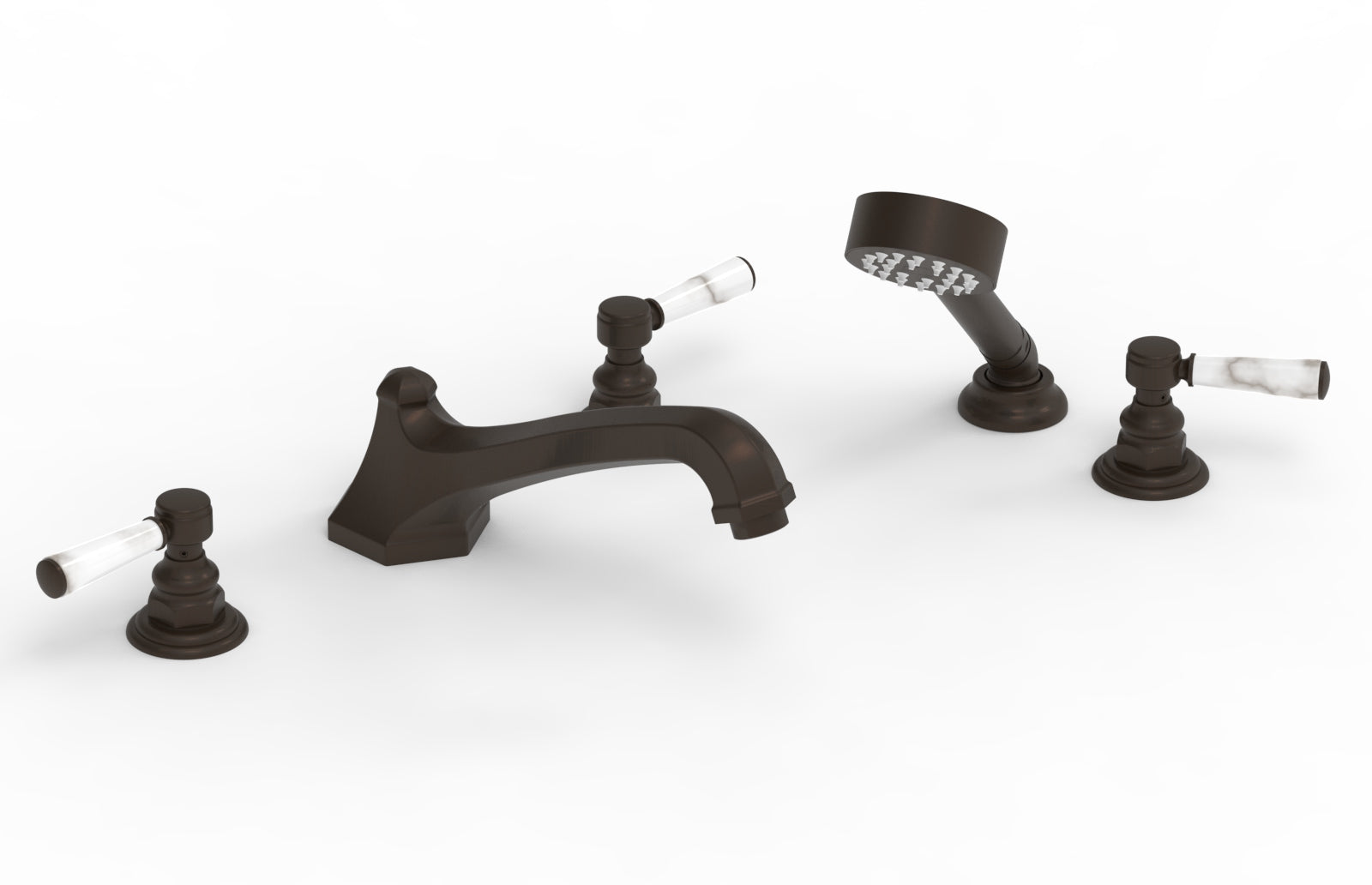 HEX TRADITIONAL Deck Mounted Bathtub Set with Hand Shower - White Marble Lever Handles (500 50) - Perfect for Modern Bathroom Renovations & Spa-Like Relaxation