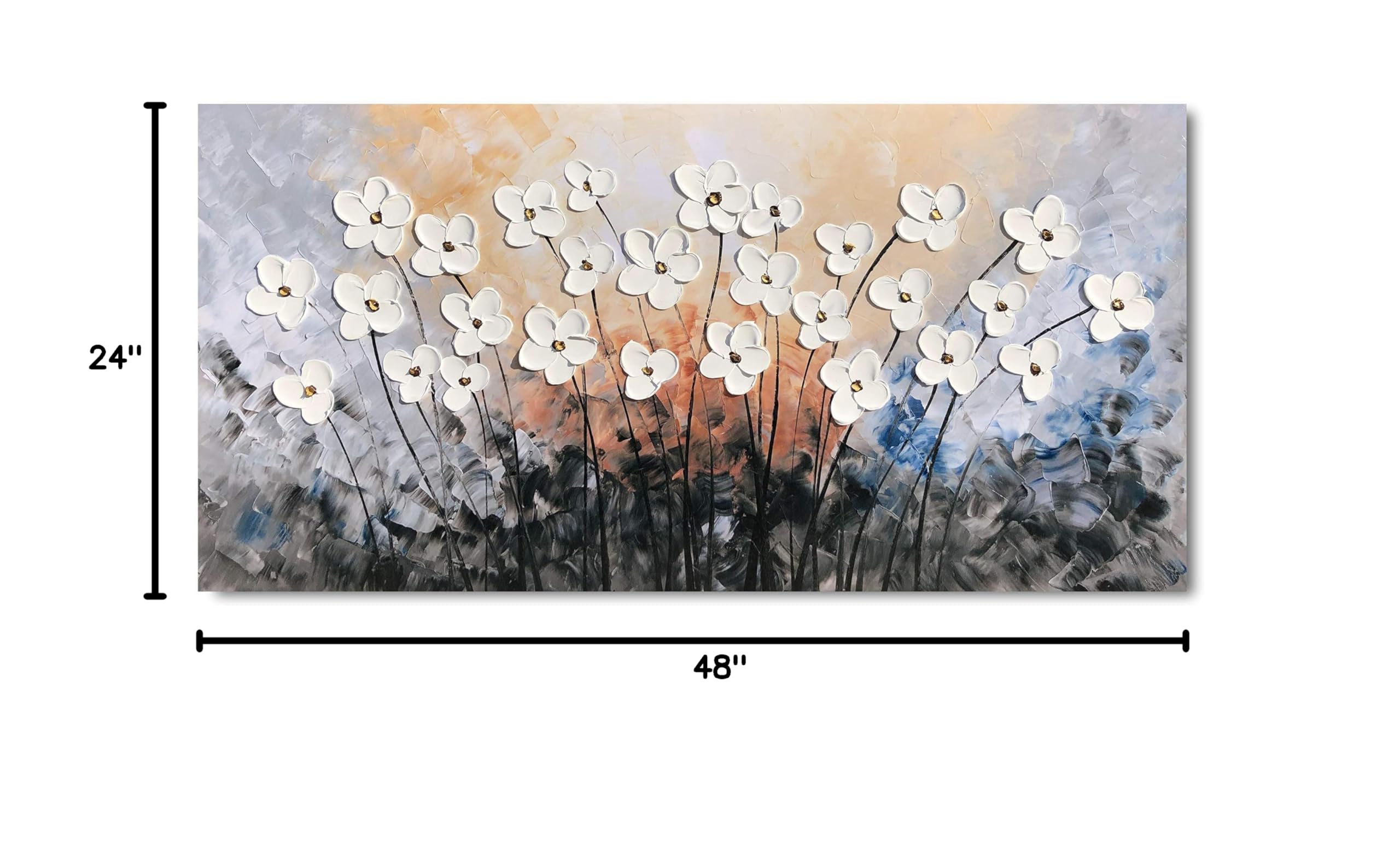 Yihui Arts Floral Paintings Canvas Wall Art - Contemporary Grey Framed Canvas Print for Living Room, Bedroom & Office Decor - Ready to Hang Modern Home Artwork