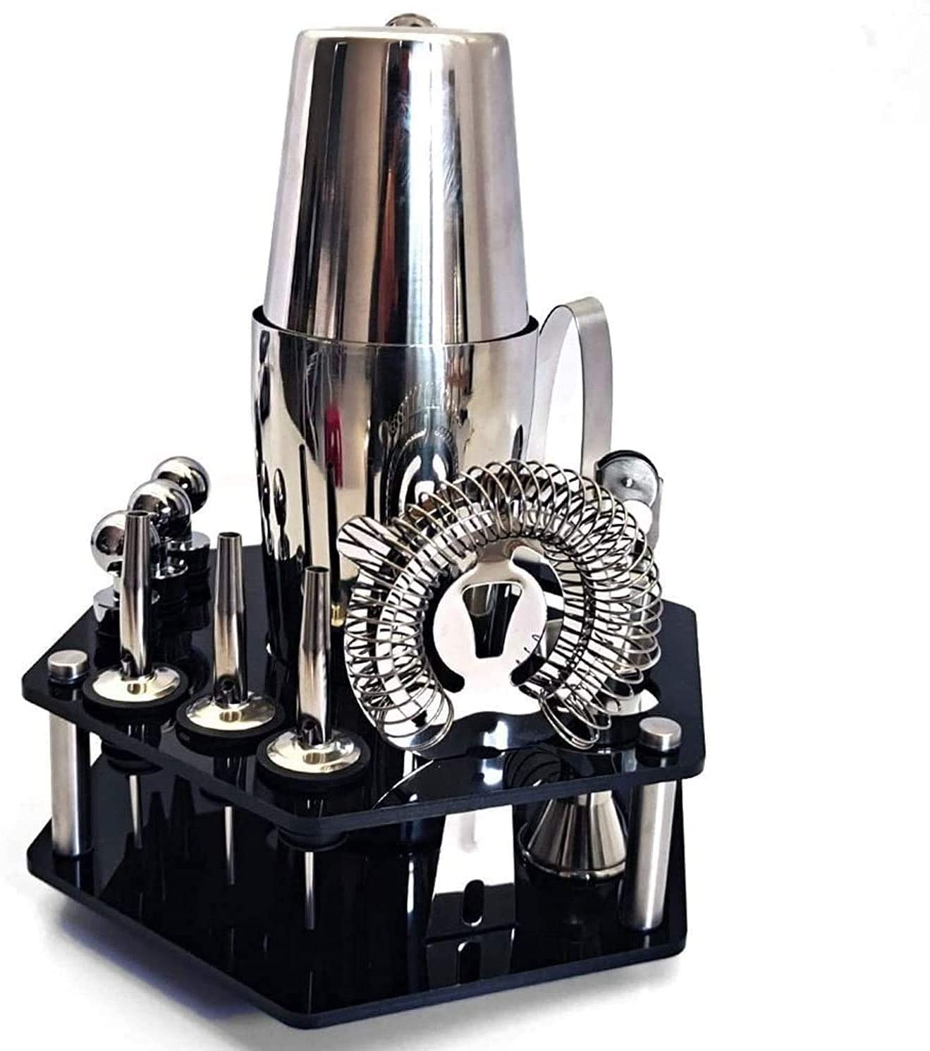 Premium 14-Piece Cocktail Shaker Set - Professional Bartender Kit with Martini Shaker, Stand & Mixing Tools (Silver) - Perfect for Home Bars, Parties & Cocktail Making