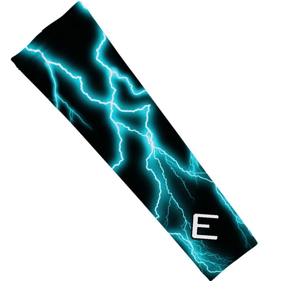 High-Performance Cyan Lightning Arm Sleeves for Sports & Outdoor Activities - UV Protection & Compression Support for Basketball, Running, Cycling & Gym Workouts