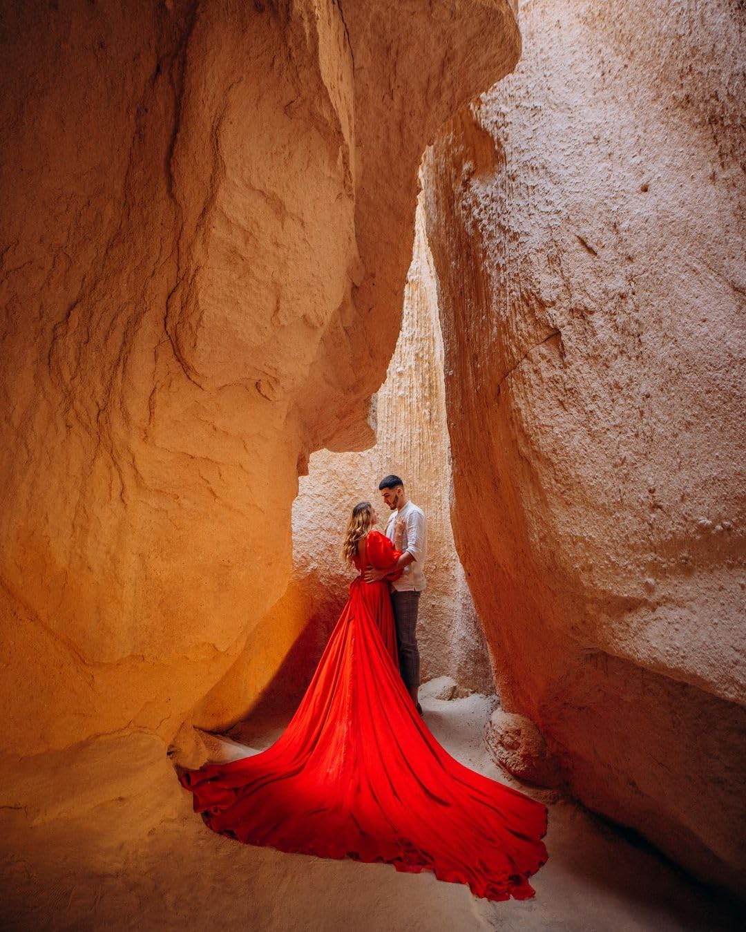 Elegant Off Shoulder Long Flying Dress for Photoshoot - Satin Flowy Dress with Train | Perfect for Santorini Photoshoots, Beach Weddings & Boho Styled Events