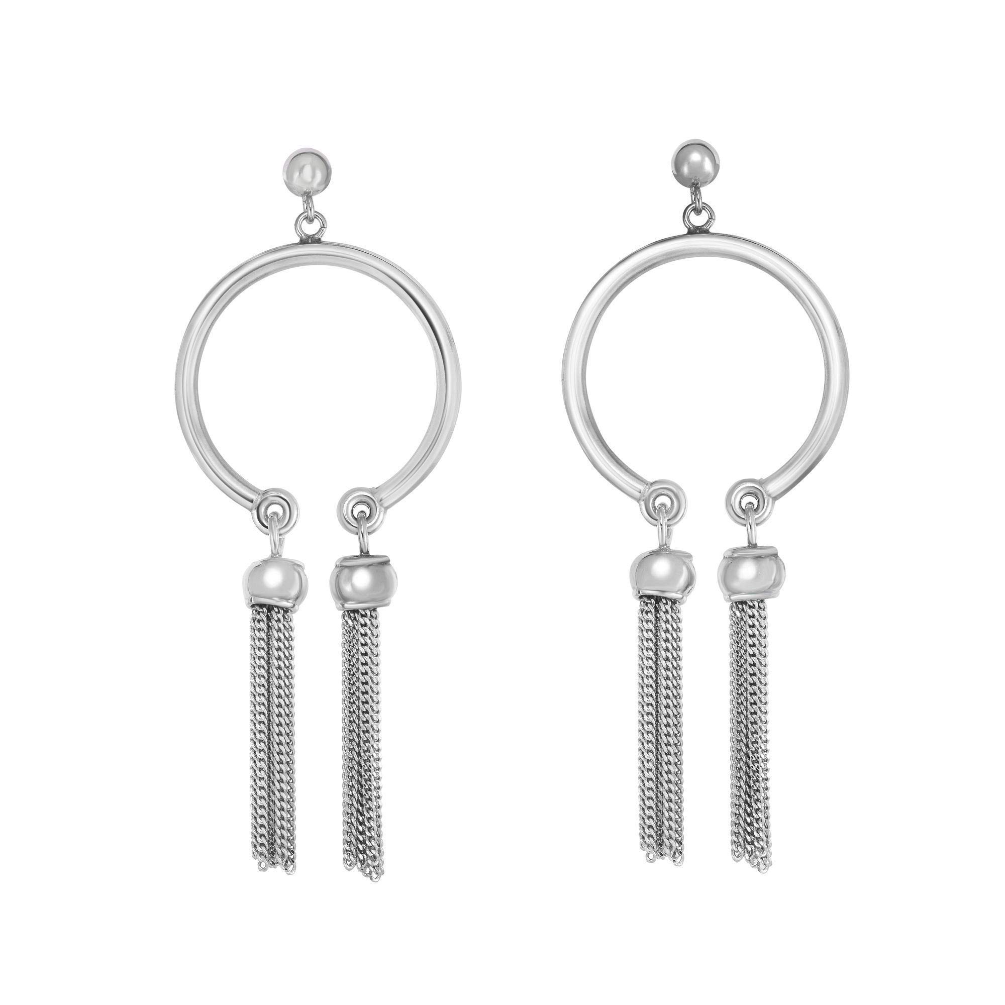 Rhodium Plated Silver Fancy Earrings 21x60mm with Push Back Clasp - Elegant Dangle Earrings for Women, Perfect for Parties, Weddings & Evening Events