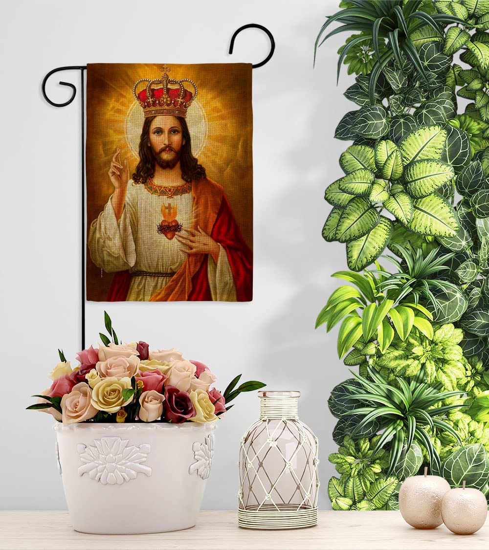 Jesus Sacred Heart Burlap Garden Flag - Religious Easter Decor for Home & Yard