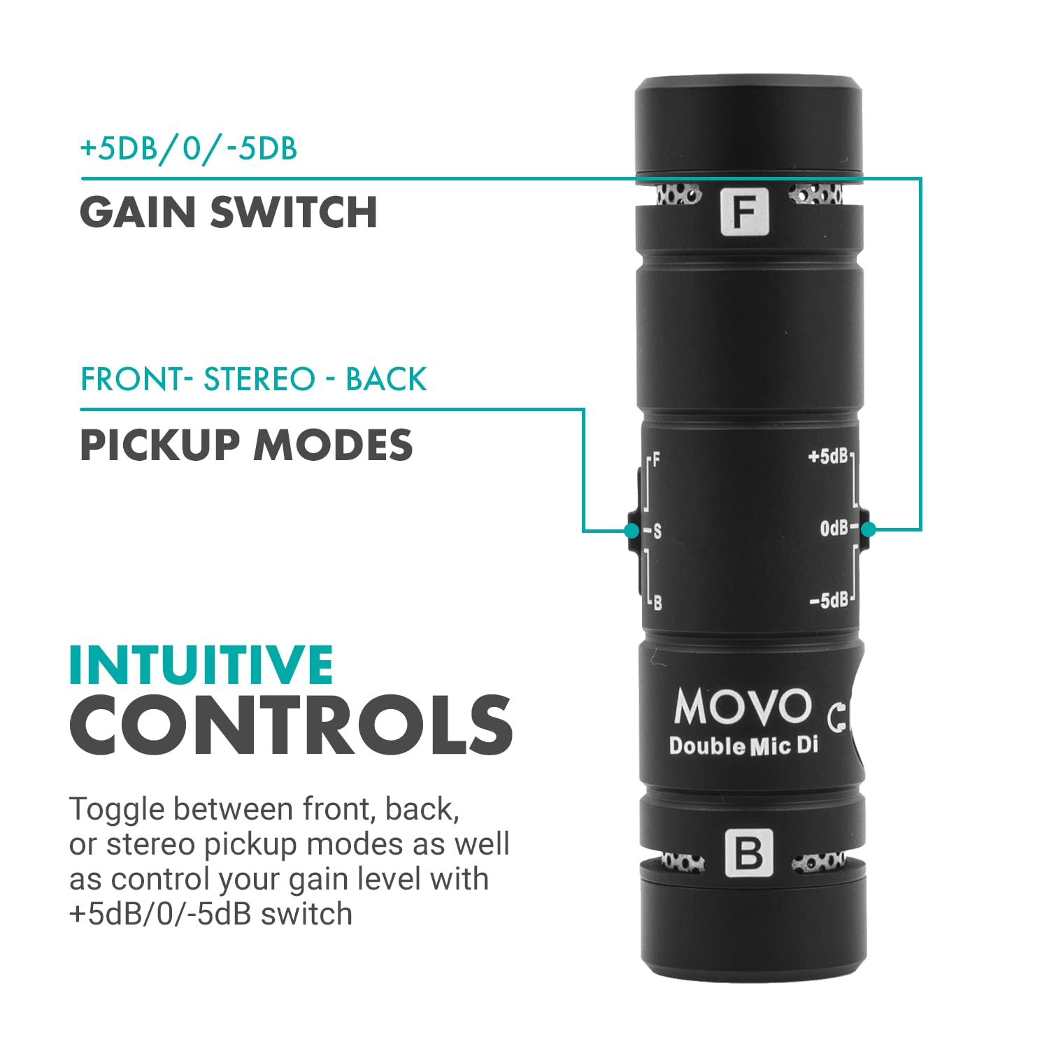 Movo DoubleMic-DI Dual Capsule iPhone Microphone - MFi Certified Lightning Condenser Mic for iPhone & iPad - Professional Two-Sided Cardioid Mic for Video Recording, Podcasting & Live Streaming (iOS Compatible) - Perfect for Content Creators, Vloggers & Musicians