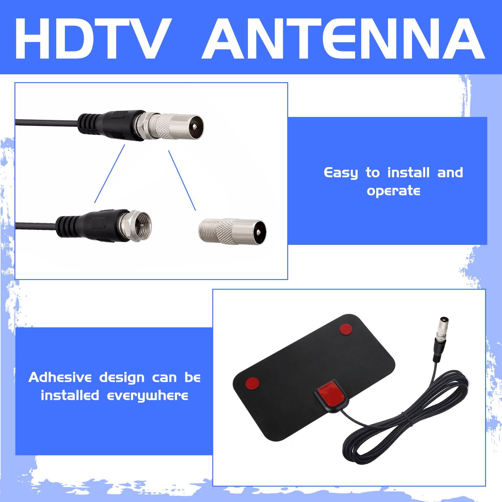 1 PCS Indoor TV Aerial Booster - 50 Miles Digital 4K HD Signal Antenna with 14 FT Cable for Freeview Local Channels | Stable Image for Smart TVs, Home Theater & RV Use