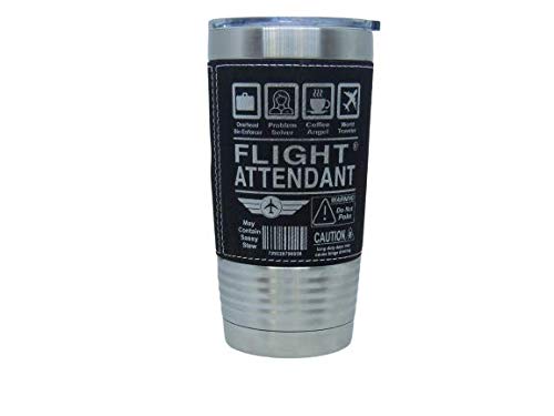 Premium 20oz Stainless Steel Vacuum Insulated Tumbler - Leather Wrapped Travel Mug for Flight Attendants & Commuters - Keeps Drinks Hot/Cold for Hours - Perfect for Air Travel, Office & Daily Use (Black)