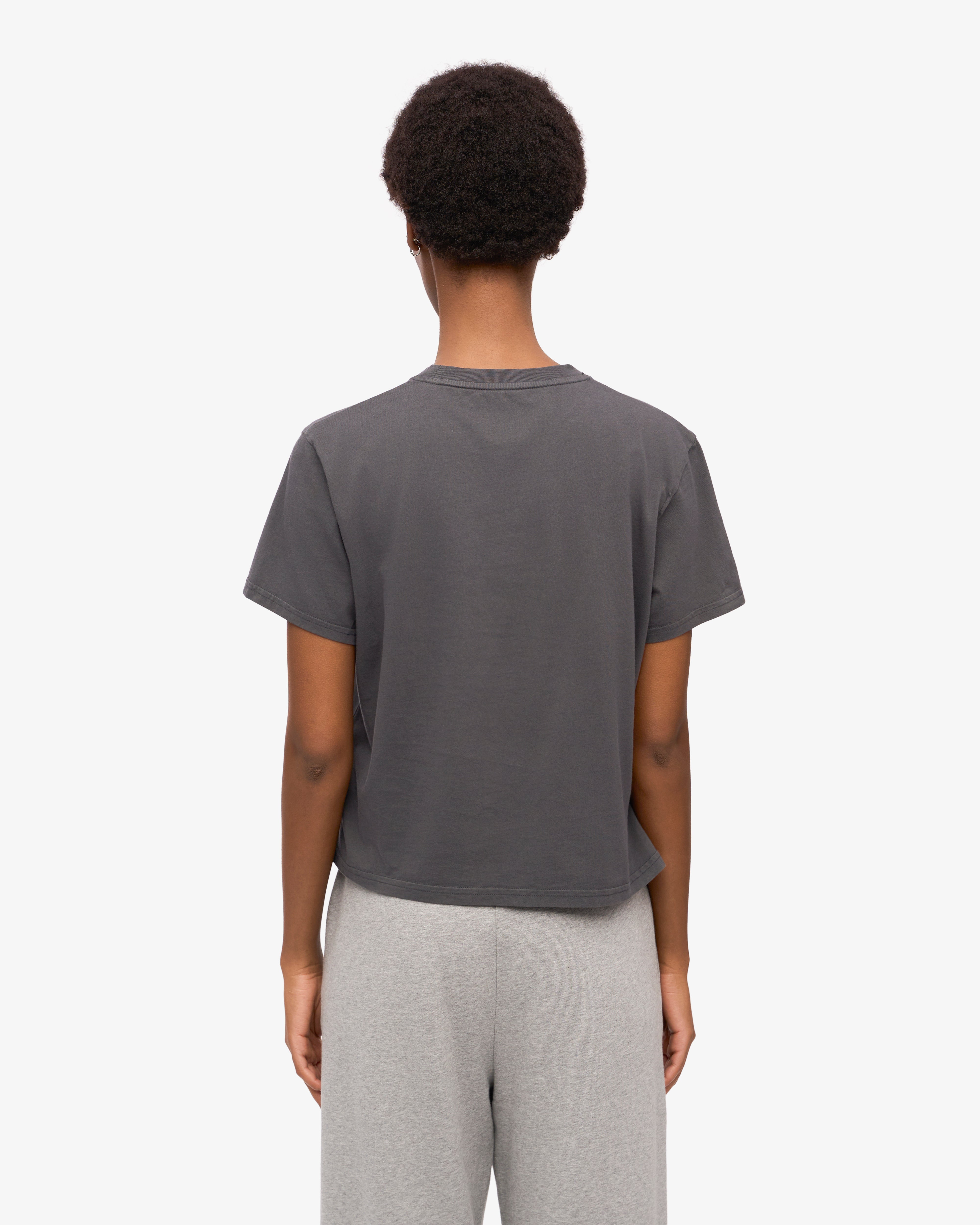 Organic Boxy Crop Tee - Soft Cotton Women's T-Shirt in Lava Grey | Casual Streetwear & Summer Outfit Essential