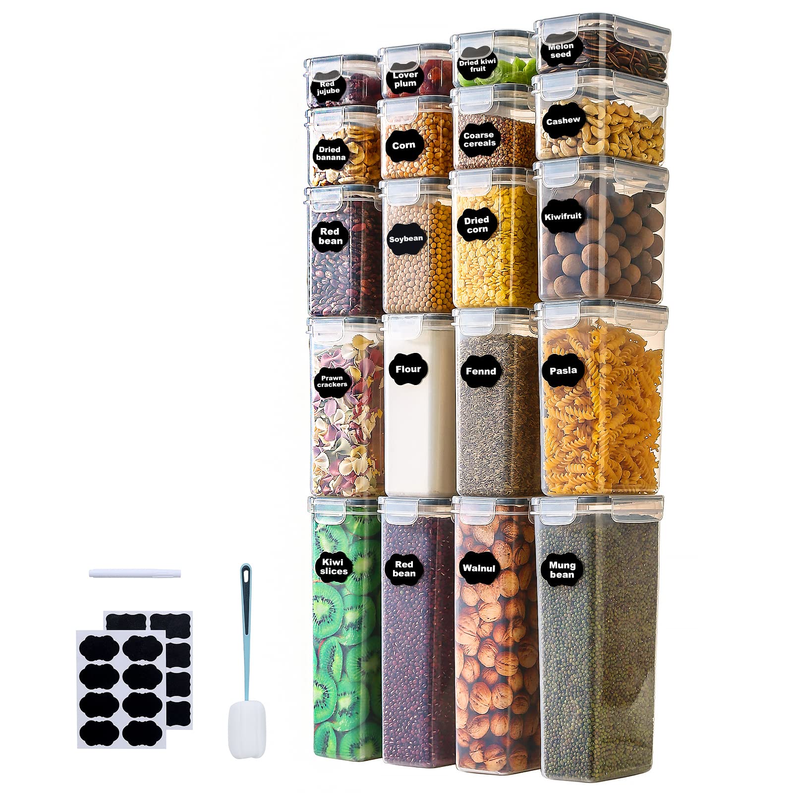OFODE 20-Piece Airtight Food Storage Containers Set - BPA Free Plastic Kitchen Storage for Sugar, Flour, Snacks & Cereal - Flip Lock Lids with Labels - Freezer & Dishwasher Safe - Perfect for Pantry Organization, Meal Prep and Leftovers Storage