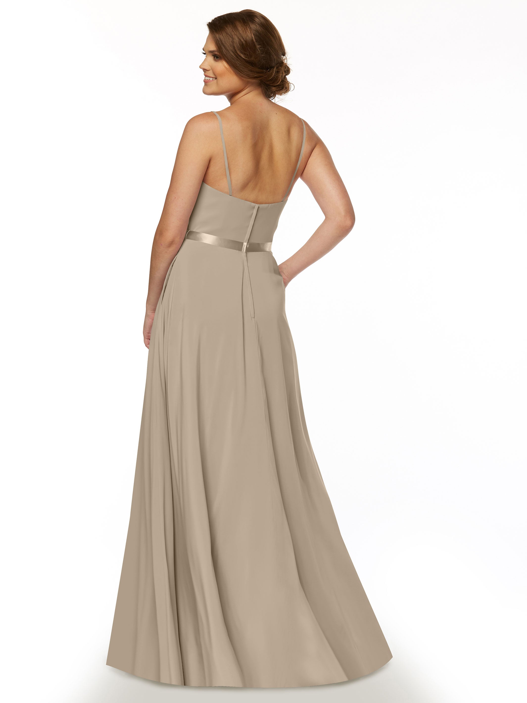 Elegant 80112 Spaghetti Strap Stretch Chiffon A-Line Bridesmaid Dress with Adjustable Sash - Perfect for Weddings, Formal Events & Special Occasions