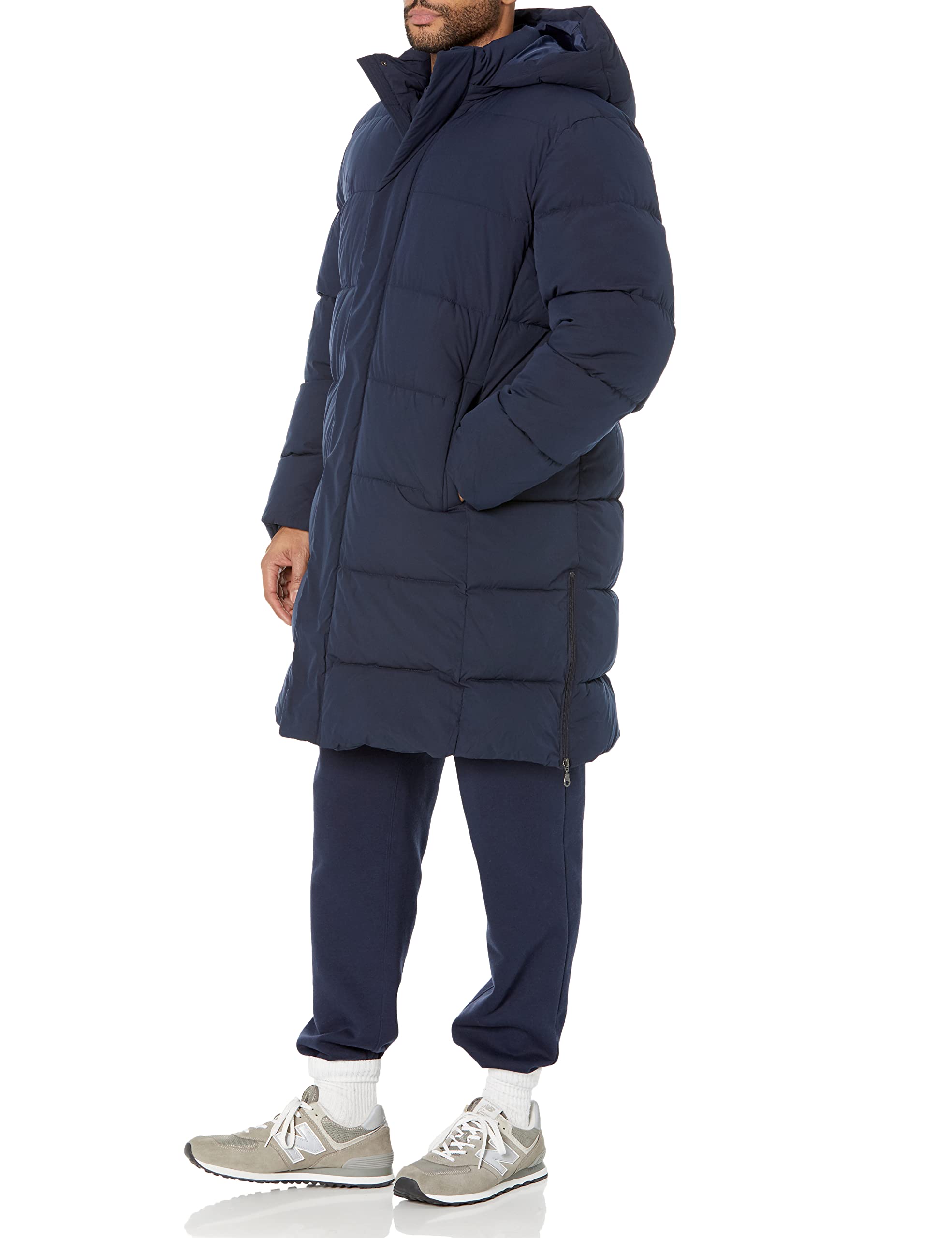 Amazon Essentials Men's Hooded Long Puffer Coat - Lightweight Winter Jacket for Cold Weather, Water-Resistant Outdoor Parka with Adjustable Drawstring (Great for Snow, Hiking & Daily Commute)