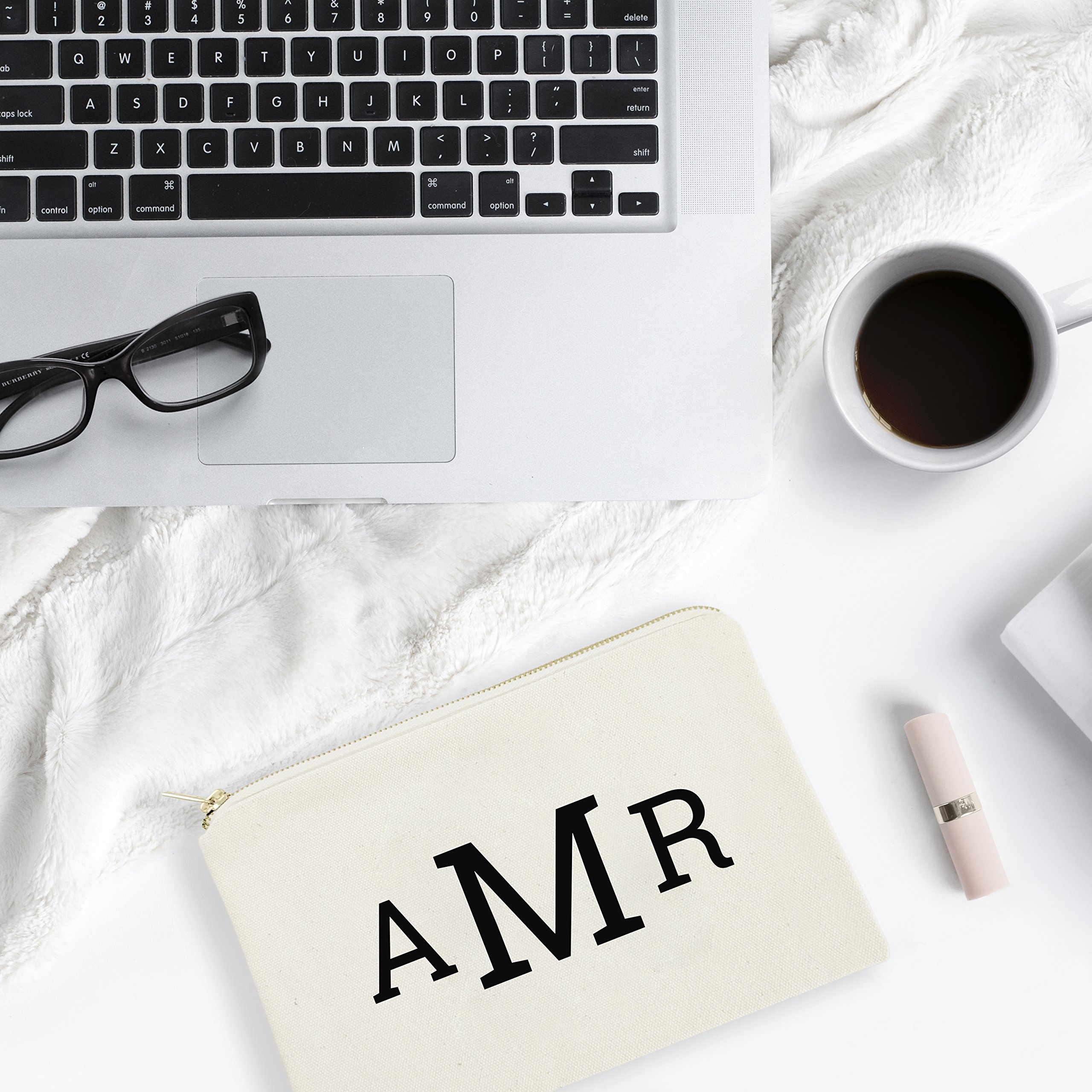 Personalized Monogram Cosmetic Bag - Custom Travel Makeup Pouch for Women, Cotton & Canvas Makeup Organizer with Triple Initials - Perfect for Travel, Gym & Daily Essentials Storage