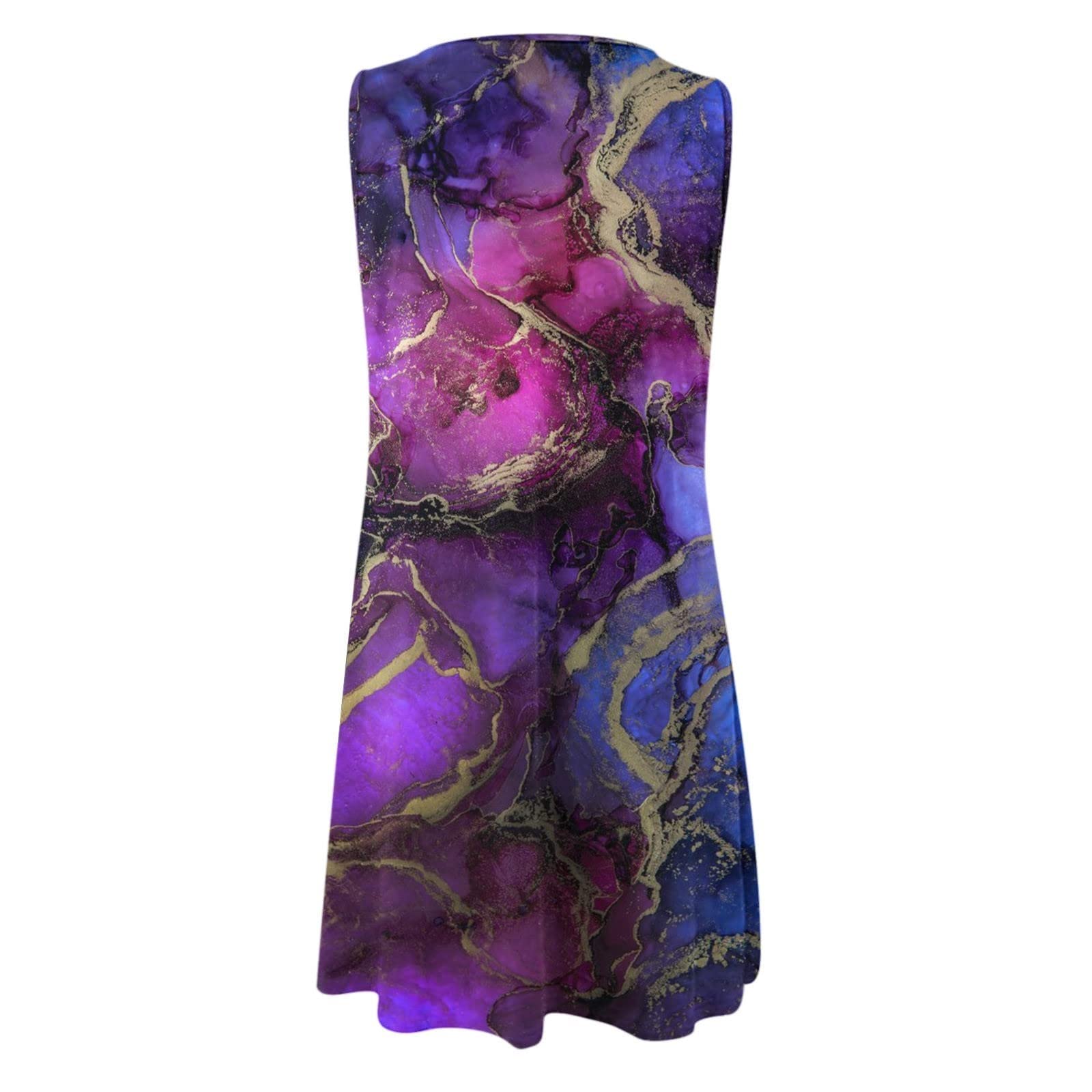 Women's A-Line Casual Dress - Marble Print Sleeveless O-Neck Hollow Out Long Dress for Workout, Beach & Summer Vacations | Sexy Flowy Dress for Date Night & Outdoor Activities