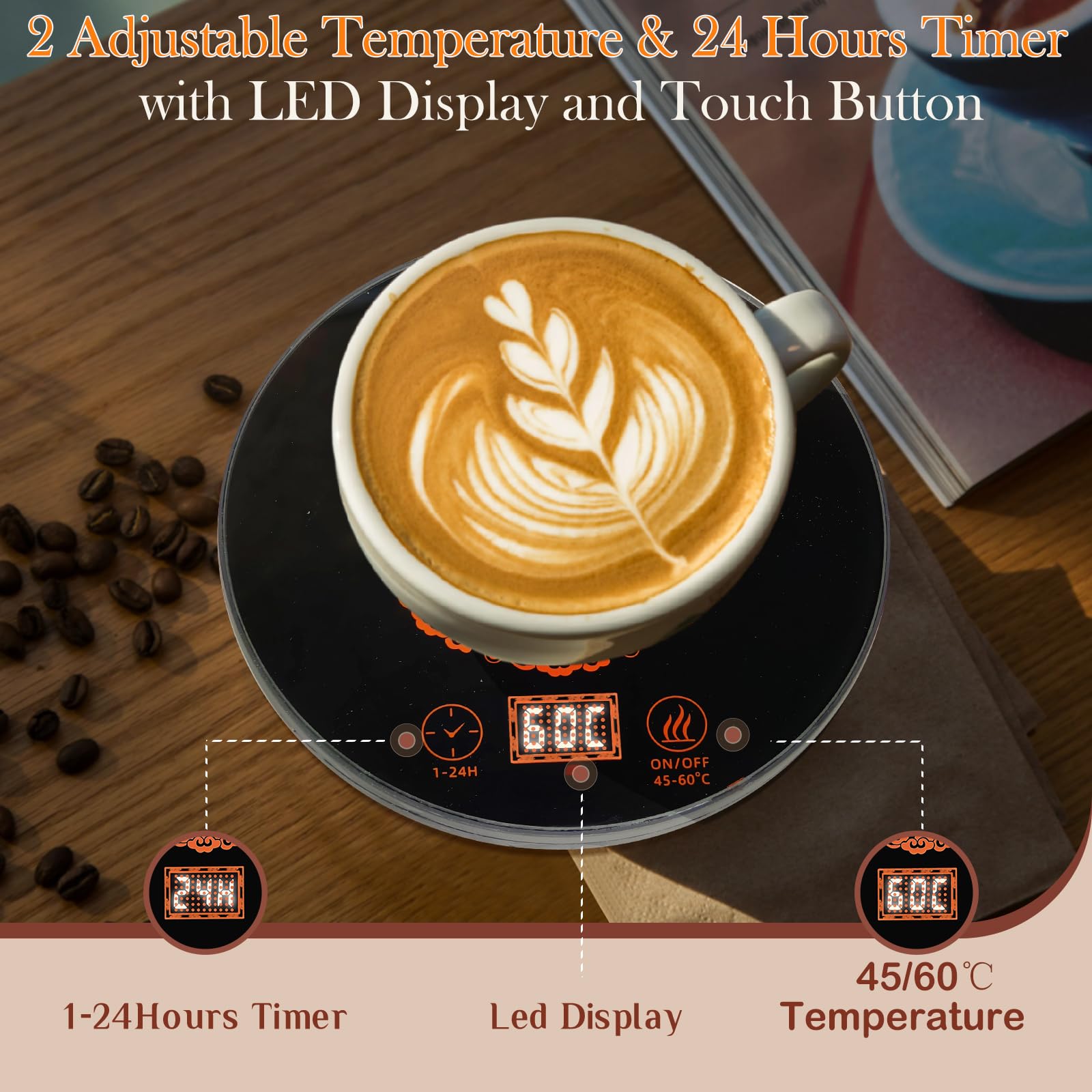 Electric Coffee Mug Warmer for Desk with Auto Shut Off & Temperature Control - 2 Heat Settings & 24-Hour Timer - Perfect Office Gift for Coffee Lovers - Keep Your Coffee Warm at Work or Home