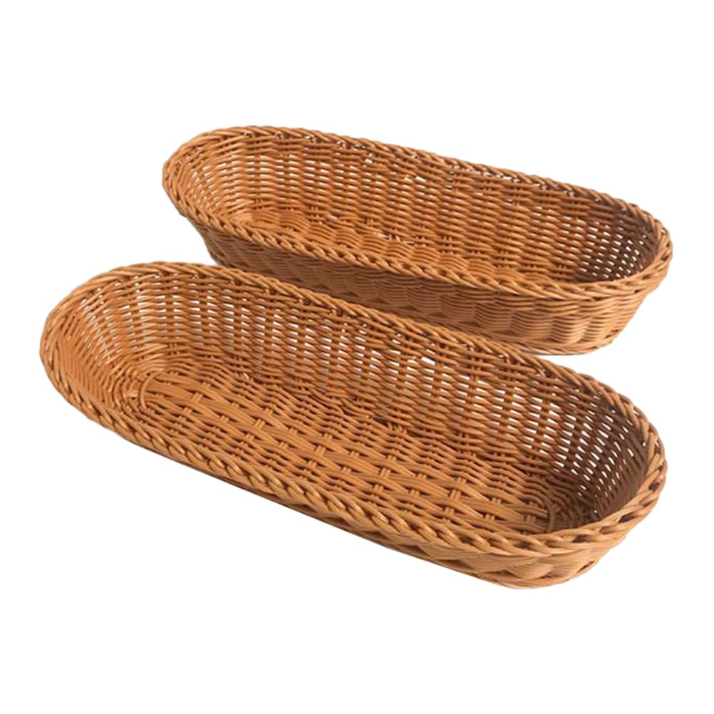 UPKOCH 2-Pack Plastic Bread Baskets - Durable Wicker-Style Serving Trays for Bread, Fruits, Vegetables - Kitchen Organizer, Picnic Basket, Table Display - Perfect for Home, Restaurants & Outdoor Dining