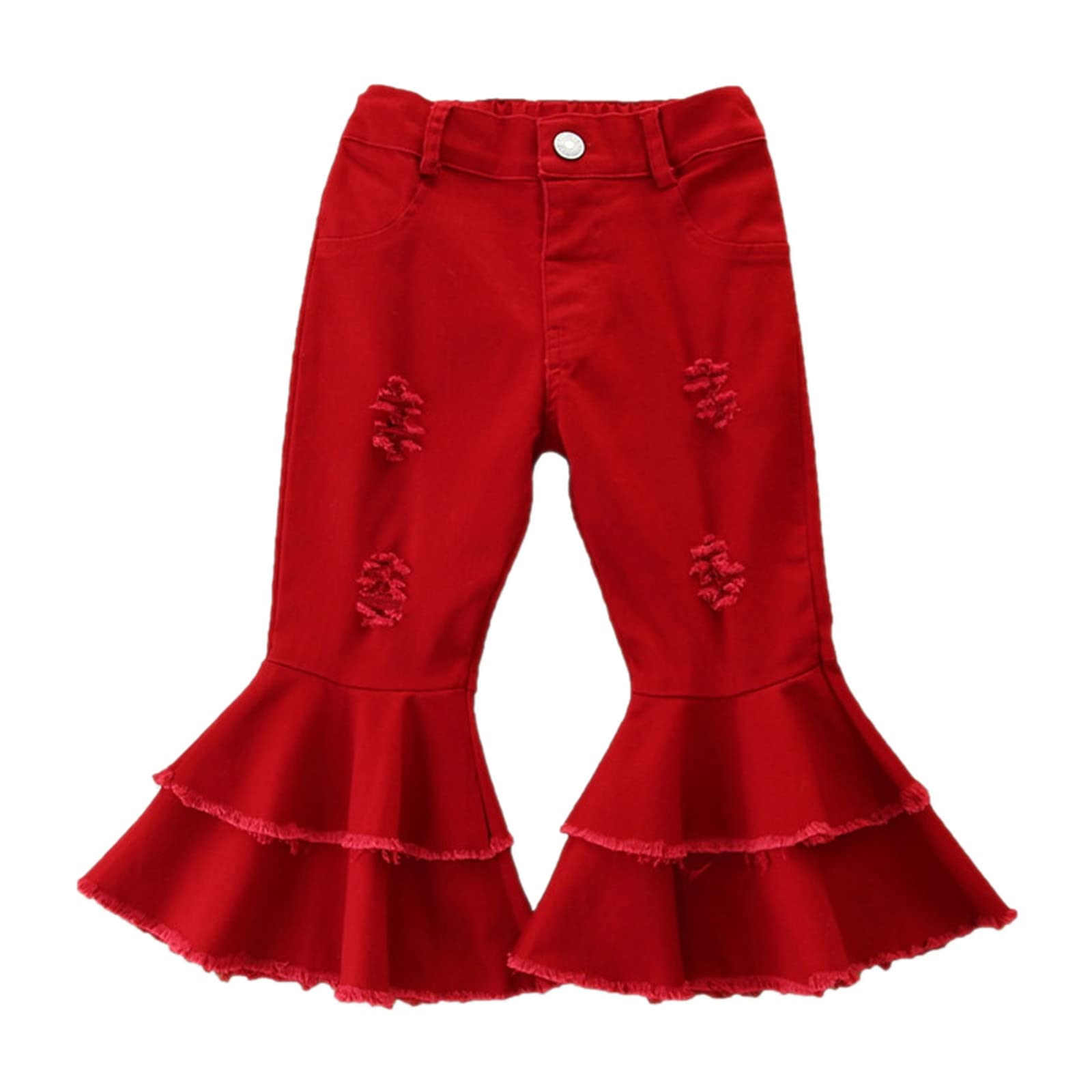 Toddler Baby Cotton Pants & Leggings for Girls - Stretchy Flare Pants with Sunflower Print & Ruffle Fleece Trim | Perfect for Playtime, Daycare & Family Outings