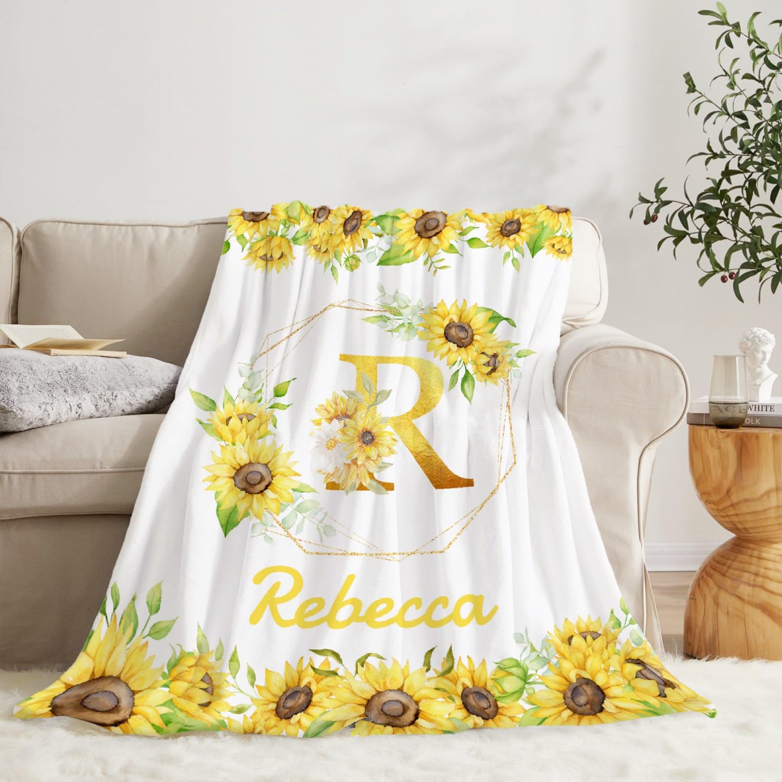 Personalized Baby Blankets for Girls & Boys - Custom Name Baby Blanket | Soft Cozy Fleece Throw Quilt for Newborns & Toddlers | XL Size Sunflower Design Baby Gift for Shower, Christening & Family Keepsake