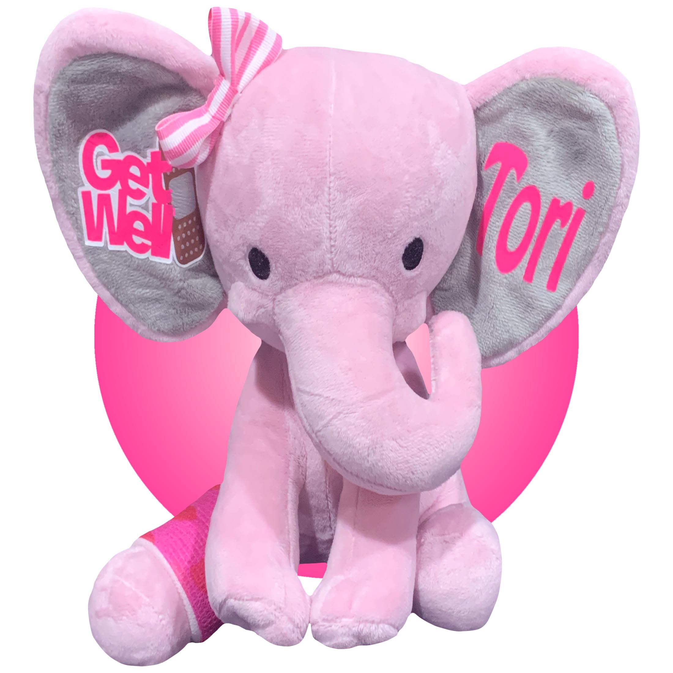 Personalized Pink Elephant Plush Toy - Get Well Soon Gift for Kids with Broken Arms or Legs - Soft Stuffed Animal for Children's Recovery - Perfect for Hospital Stay, Bed Rest & Comfort