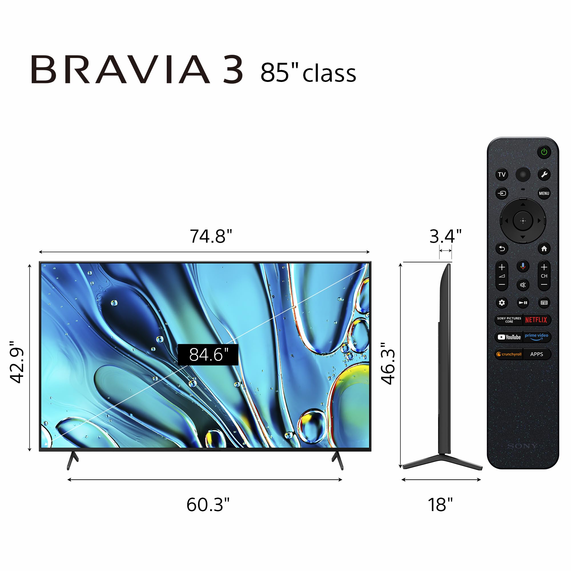Sony 85 Inch 4K Ultra HD Smart Google TV - BRAVIA 3 LED with Dolby Vision HDR, Works with PlayStation®5 (K-85S30) | Perfect for Home Theater & Gaming Setup