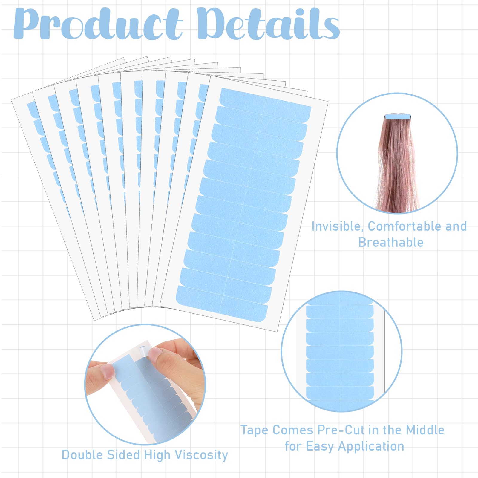 120pcs Double Sided Hair Extension Tape - Invisible Waterproof Adhesive for Human Hair Extensions & Wigs - Beauty Tools (Blue) - Perfect for Salon Use, DIY Hair Styling & Long-Lasting Hold