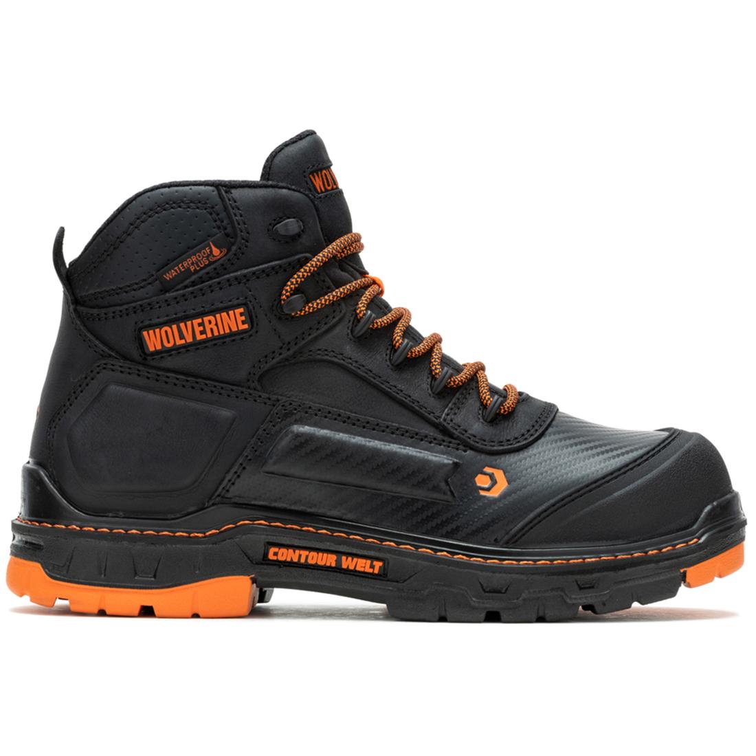 Overpass 6 CarbonMax Steel Toe Work Boots for Men - Black/Orange Safety Shoes for Construction, Warehouse & Outdoor Work