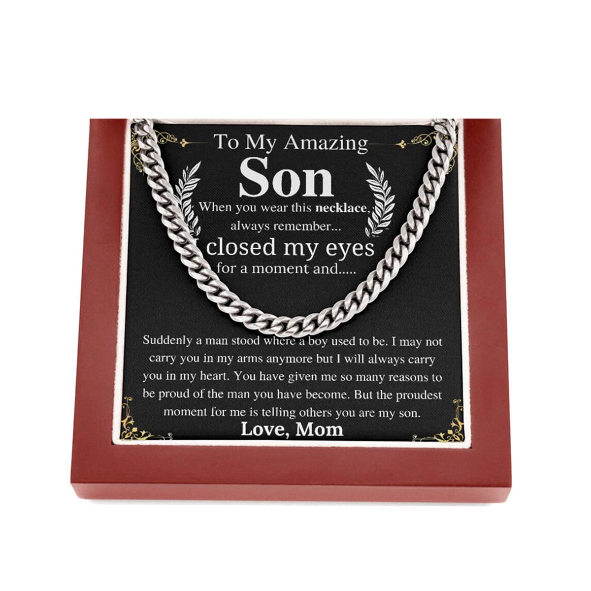 Personalized Cuban Chain Necklace for Son - Gift from Dad & Mom - Birthday, Christmas, Anniversary Present - Perfect for Everyday Wear & Special Occasions