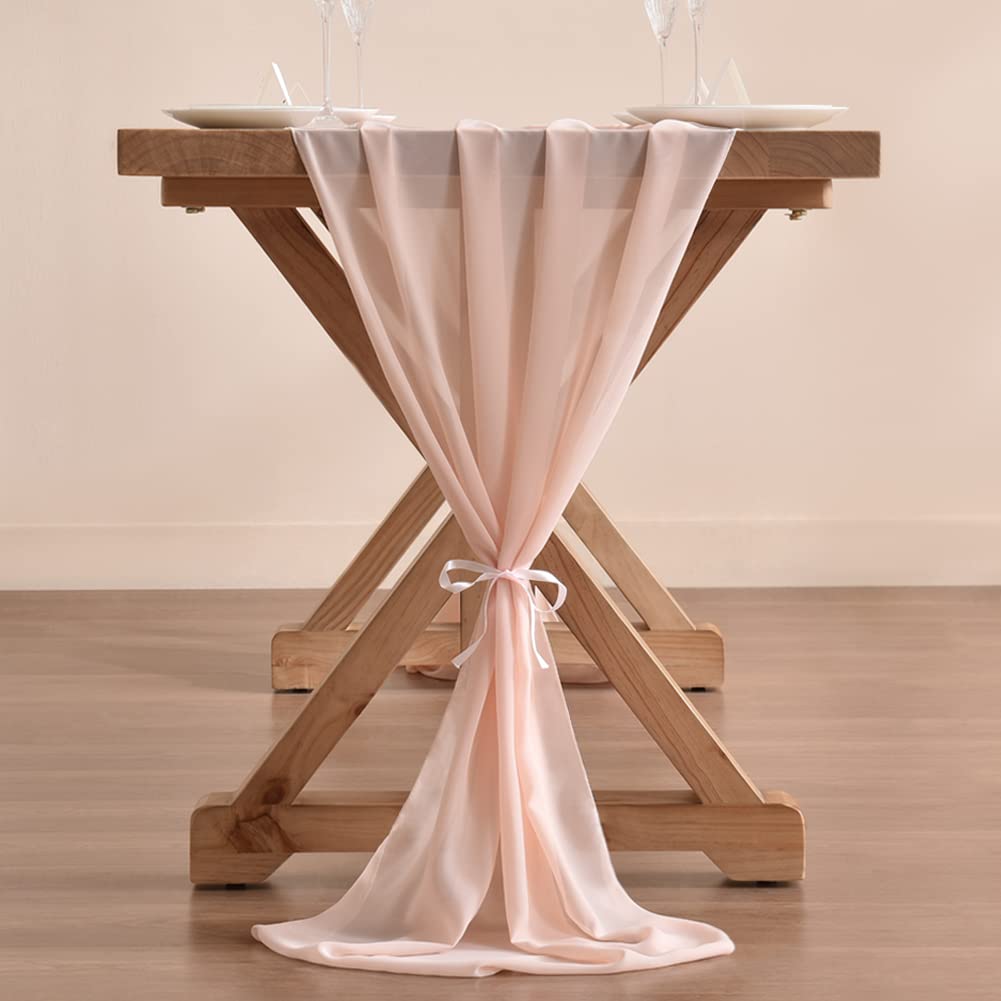 Peach Pink Chiffon Table Runner - 14ft (29x170 Inches) Boho Rustic Wedding Decor for Easter, Spring, Bridal Showers & Romantic Events - Elegant Sheer Fabric for Party & Home Decor