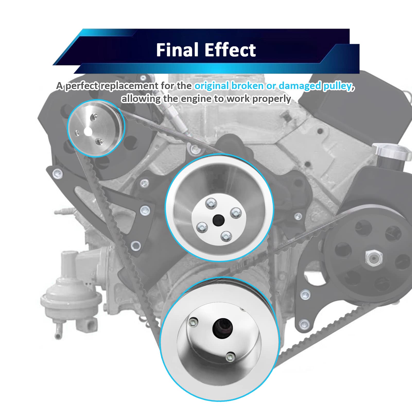 WeiSen Alternator, Crankshaft & Water Pump V-Belt Pulley Kit for Chevy SB SBC Small Block Engines 283 302 305 327 350 400 - Long Water Pump Replacement - Perfect for Engine Repair & Performance Upgrades