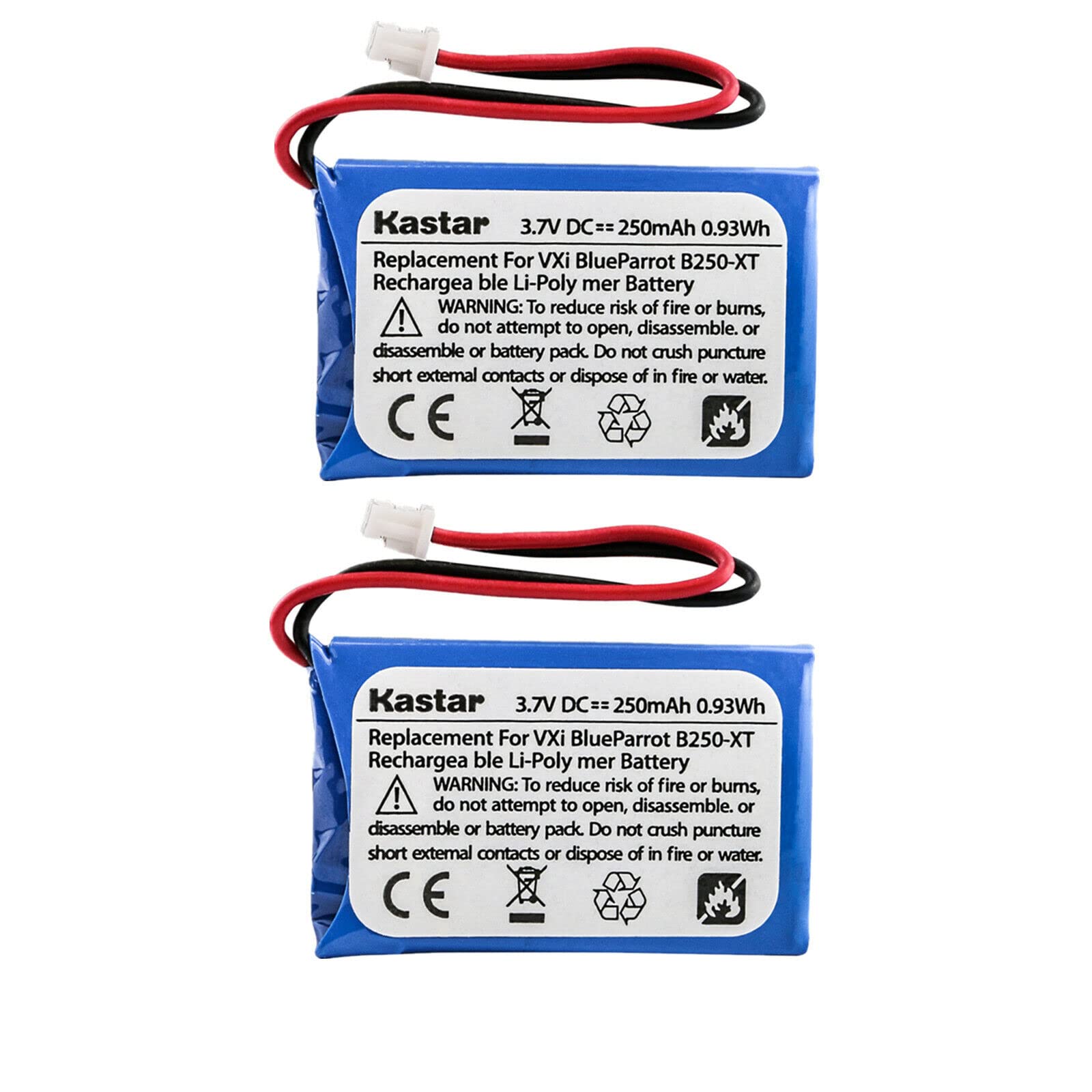 Kastar 2-Pack Replacement Battery for Blue Parrott B250-XT, PL602030, PL602031, 052030 & 502030 - Compatible with Blue Parrott Wireless Bluetooth Headsets - Perfect for Truckers, Call Centers & Road Warriors