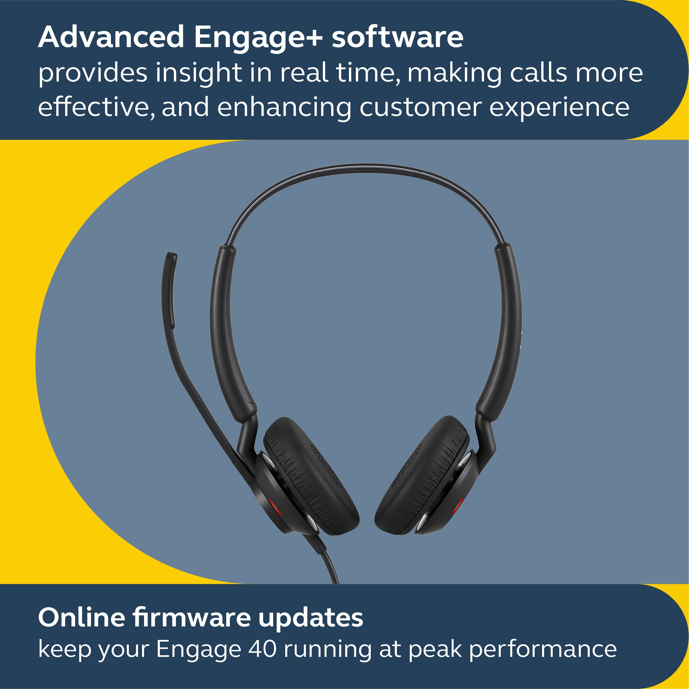 Jabra Engage 40 Wired Stereo Headset with Noise-Cancelling Mic - USB-A Office Headphones for Microsoft Teams, Zoom & Call Centers | Lightweight Design, Inline Call Control | Perfect for Remote Work & Business Communications