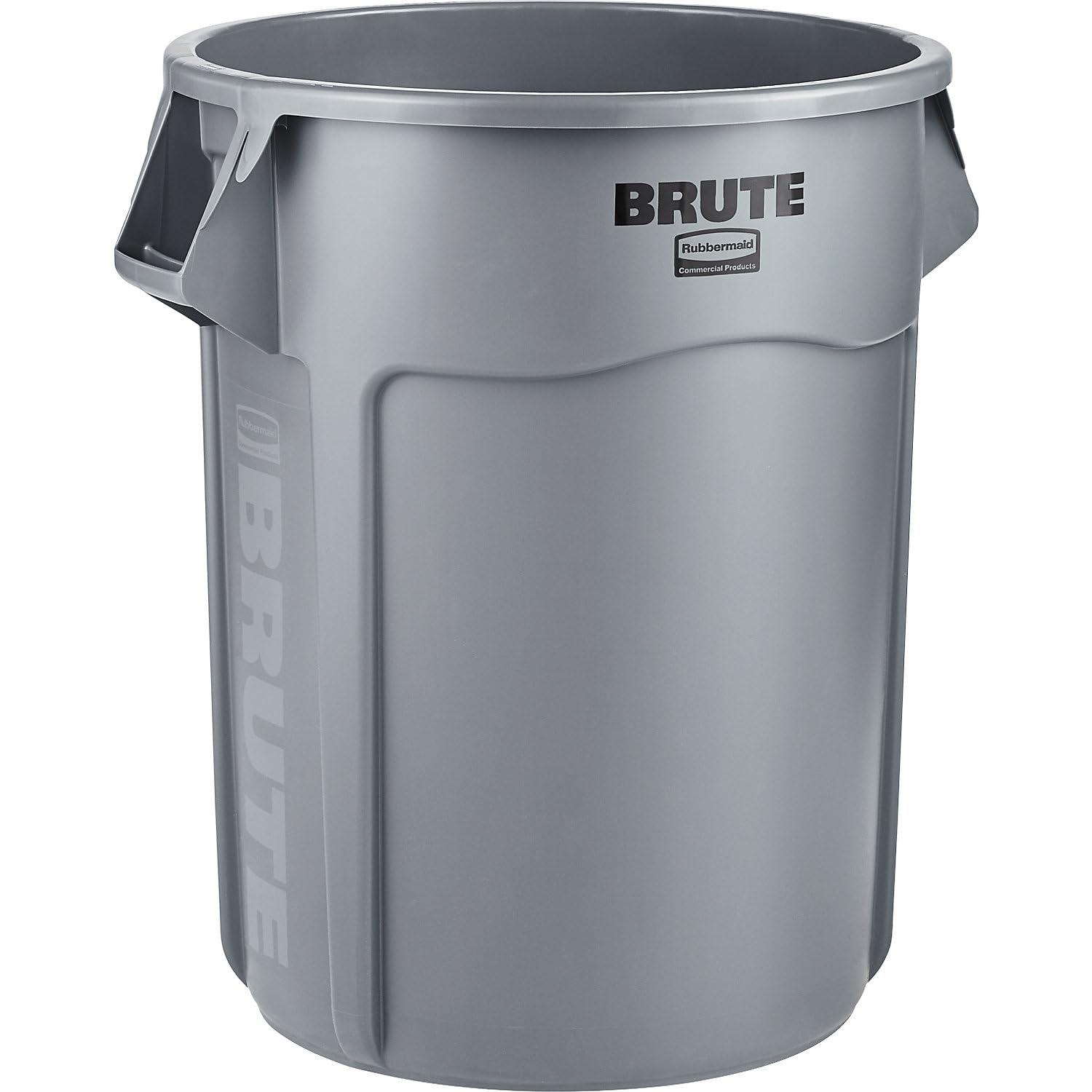 Rubbermaid Commercial 265500GY 55-Gallon Gray Round Brute Plastic Trash Can - Heavy-Duty Waste Container for Restaurants, Offices & Outdoor Use