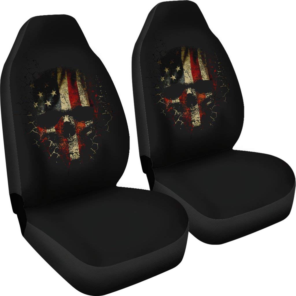 Skull American Flag Car Seat Covers Set of 2 - Universal Fit for Cars, Trucks, SUVs & Vans | Durable Seat Protectors for Style & Comfort | Perfect for Road Trips, Daily Commutes & Car Enthusiasts