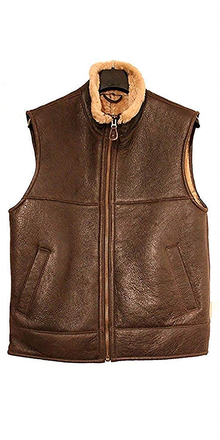 Men's Aviator RAF B3 Fur Leather Bomber Jacket - Genuine Shearling Flying Vest for Men - Perfect for Winter Fashion, Motorcycle Riding & Outdoor Adventures