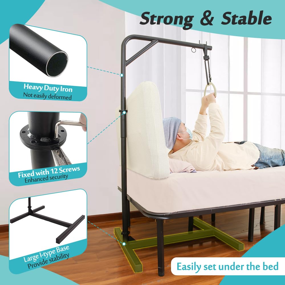 Mybow Adjustable Bed Trapeze Bar - Mobility Assist for Elderly & Disabled, Standing Frame with Bed Lift, Transfer Pole & Handicap Rail - Ideal for Home Care, Hospital Use & Couch Assistance