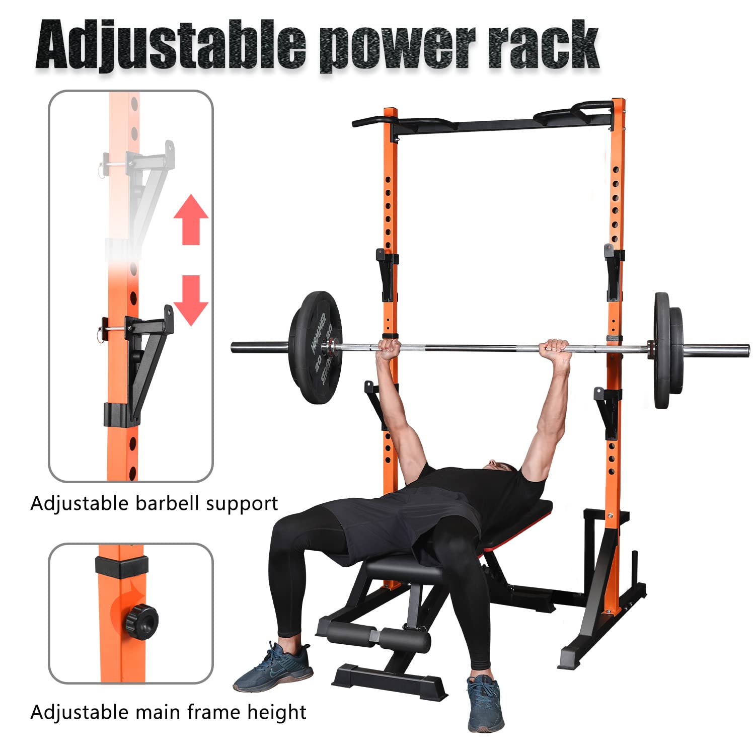 CANPA Heavy Duty Power Rack with Pull-Up Bar - 1000LB Capacity Adjustable Squat Rack for Home Gym - Perfect for Strength Training, Weight Lifting & CrossFit Workouts