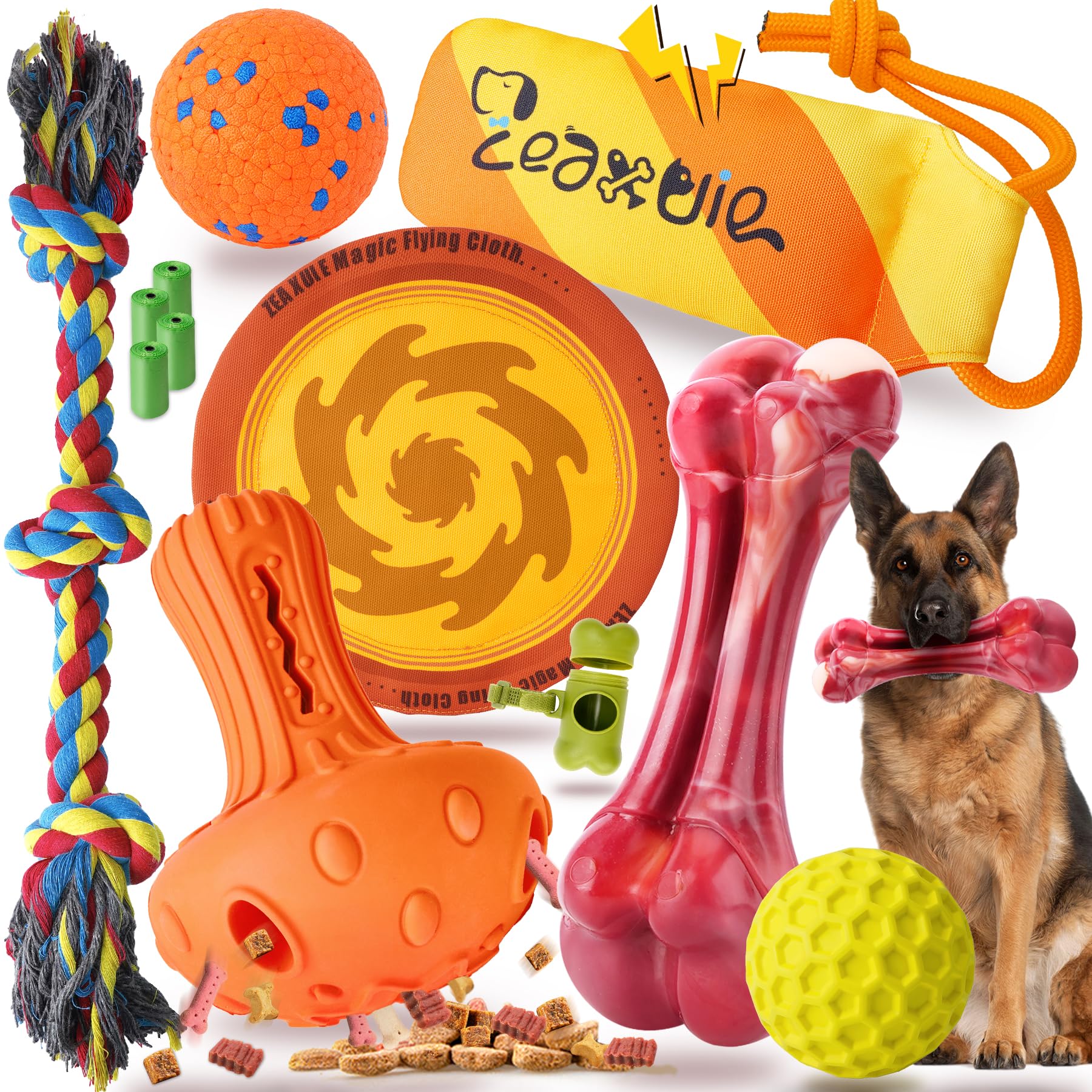 Zeaxuie 12 Pack Heavy Duty Dog Chew Toys for Aggressive Chewers - Durable Rope Toys, Squeaky Toys & Indestructible Chew Bones for Medium to X-Large Dogs | Perfect for Training, Teething & Playtime