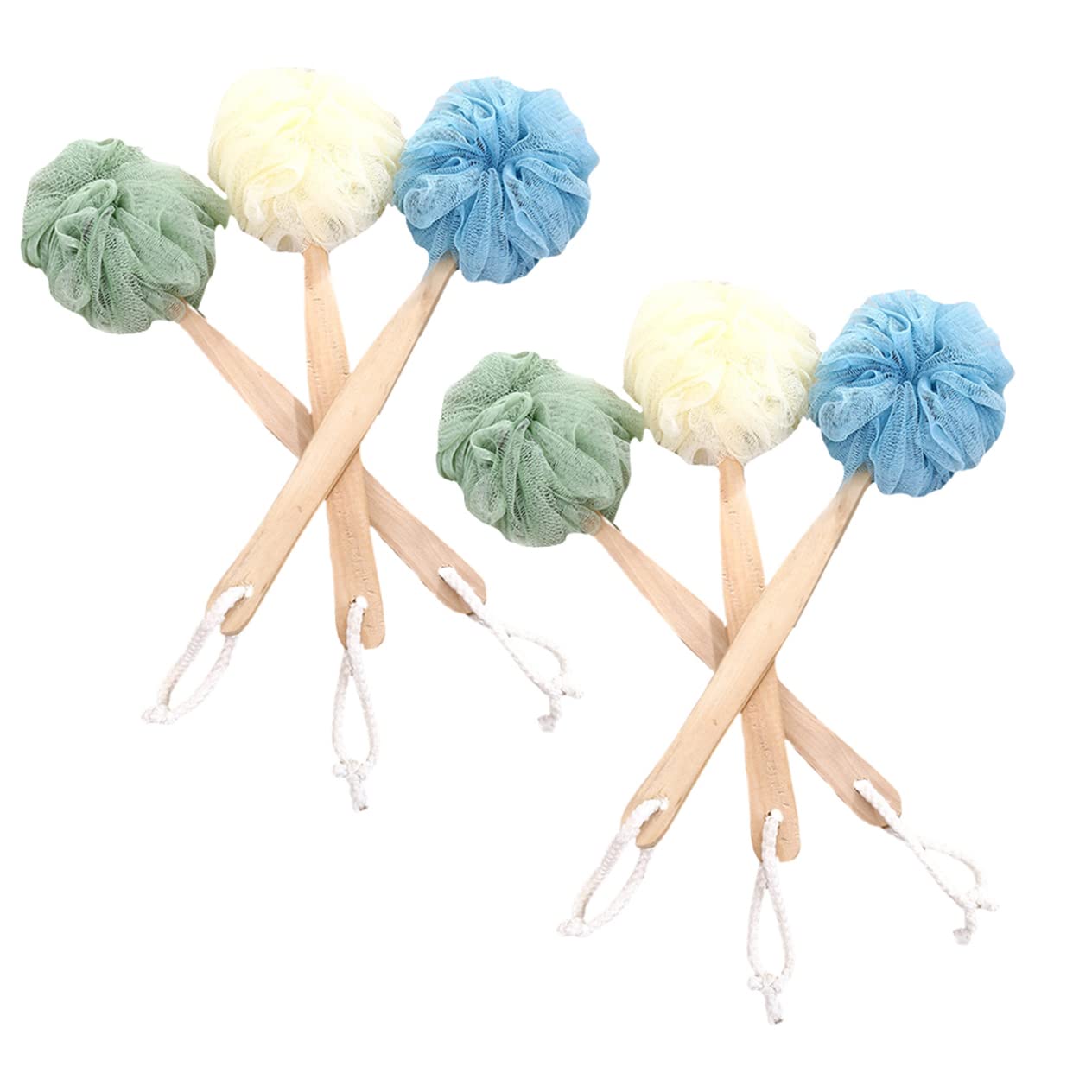 Alipis 3-Pack Exfoliating Back Scrubber with Wooden Handle - Long Bath Brush for Deep Cleaning, Loofah Sponge & Body Scrubber - Perfect for Shower, Bath & Exfoliating Dry Skin (Wooden Handle, Flower Design)