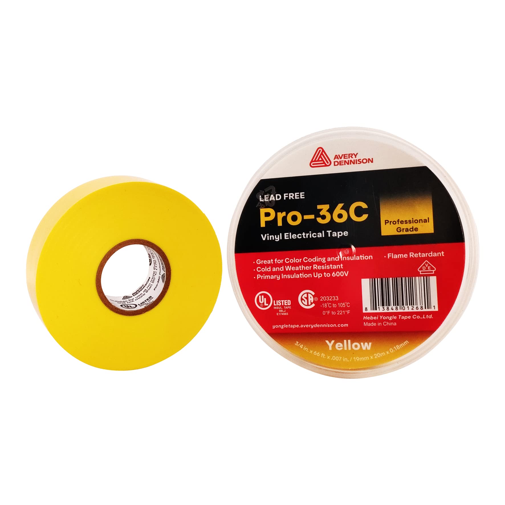Professional Grade PVC Electrical Tape - UL/CSA Listed Insulating Vinyl Tape for Electrical Repairs, Automotive & Equipment (3/4 in x 66 ft, Yellow, 10 Rolls) - Ideal for Wiring, Harness Protection & DIY Projects