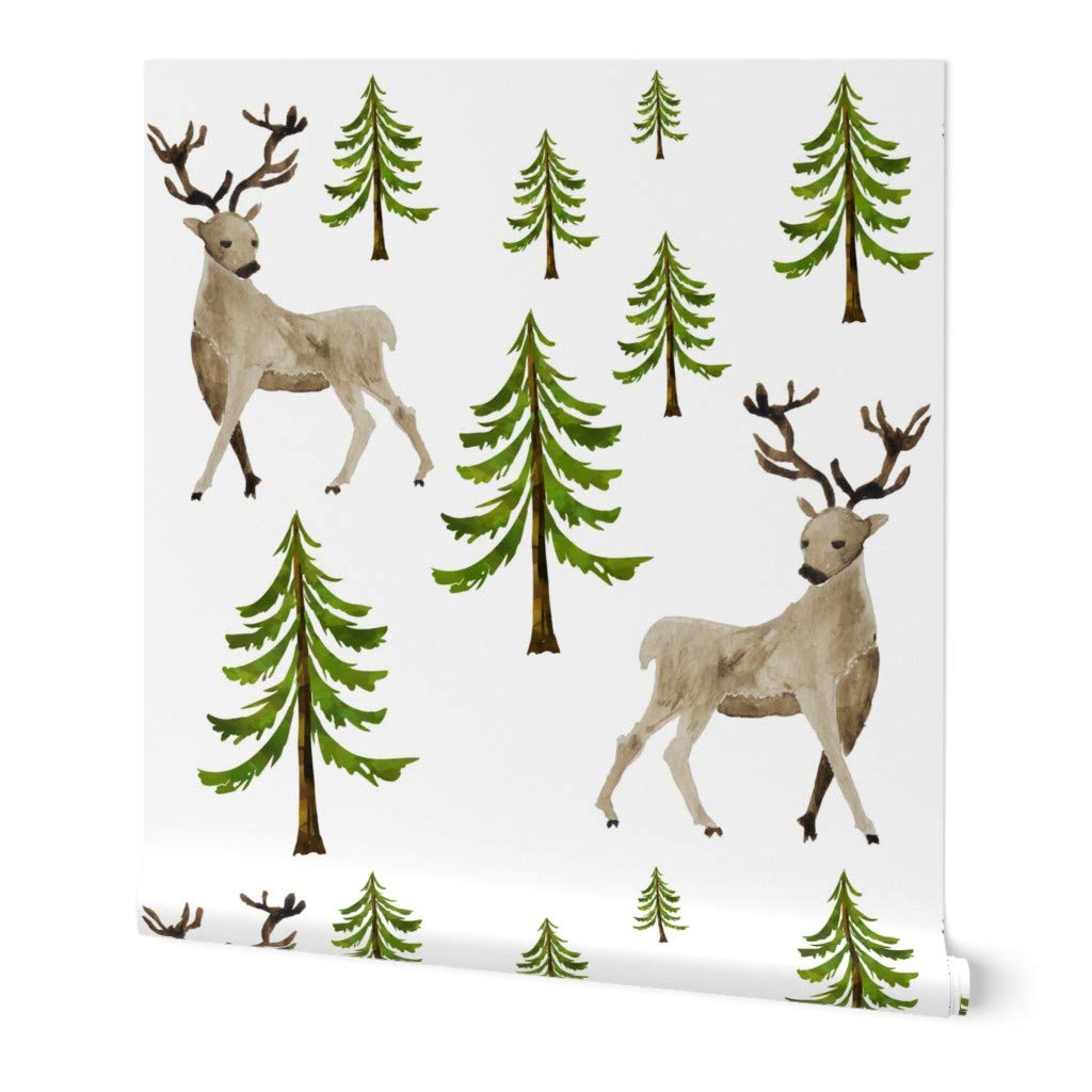 Premium Winter Deer Woodland Wallpaper 27ft x 2ft - Commercial Grade Forest Design for Nursery, Baby Boy & Girl Rooms - Traditional Green Nature-Themed Home Decor