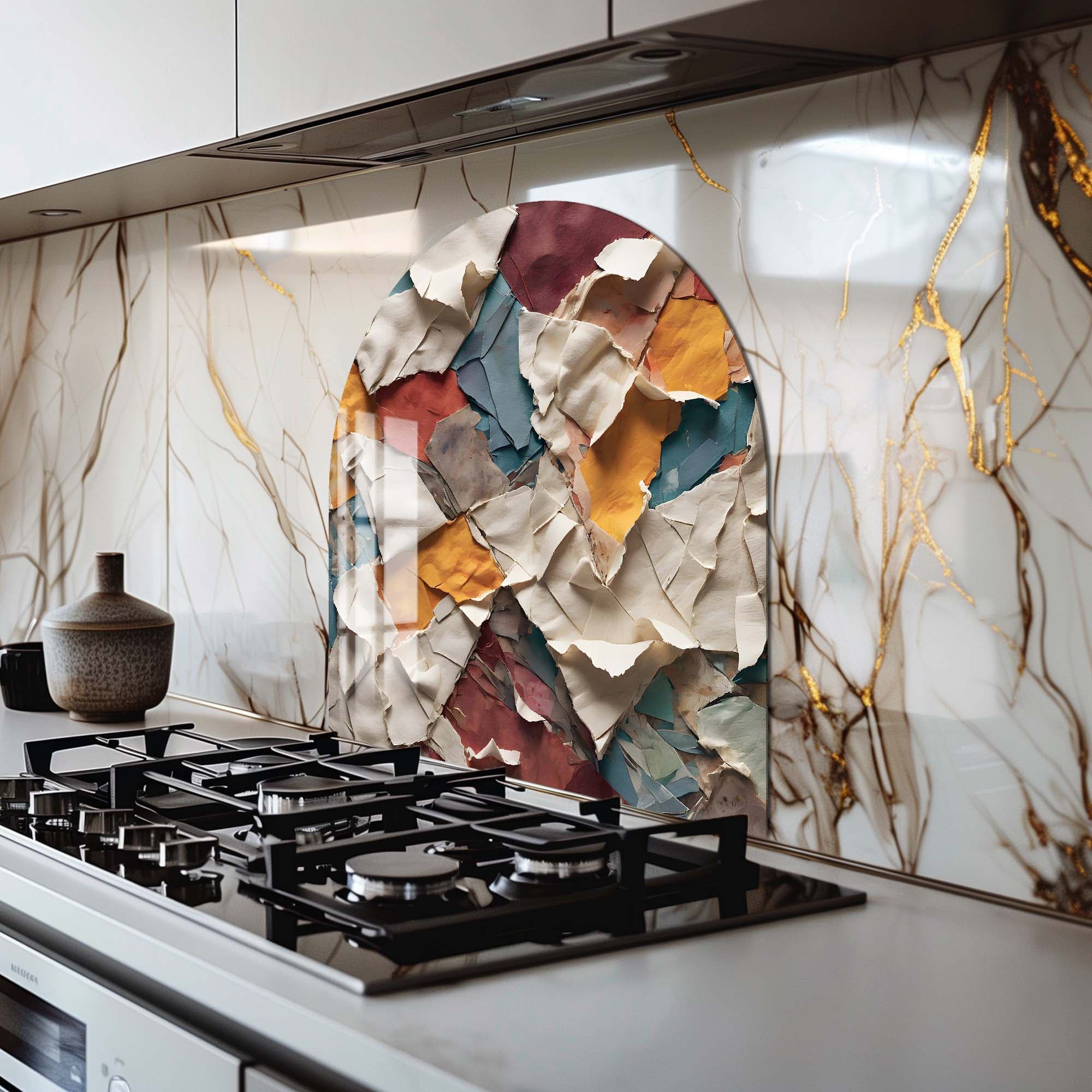 Rustic Collage Glass Splashback - Elegant Kitchen Backsplash for Modern & Farmhouse Style Homes - Perfect for Stovetops, Countertops & DIY Home Decor