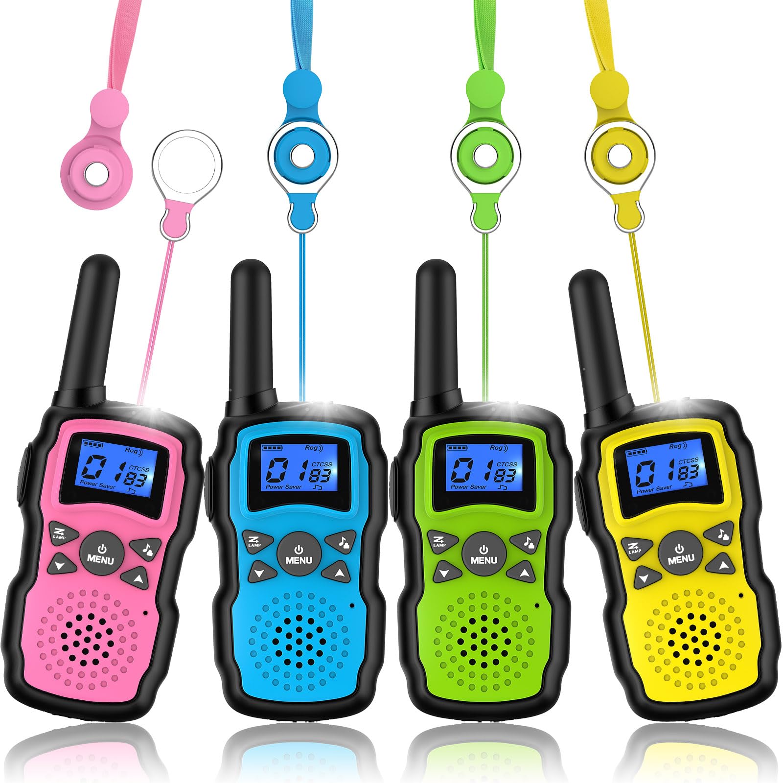 Wishouse 4 Pack Kids Walkie Talkies - Long Range Family Walky Talky Radios for Adults & Children, Outdoor Camping, Hiking, Backyard Games - Perfect Birthday & Christmas Gift for Boys Girls Ages 4-8 (No Battery/Charger Included)