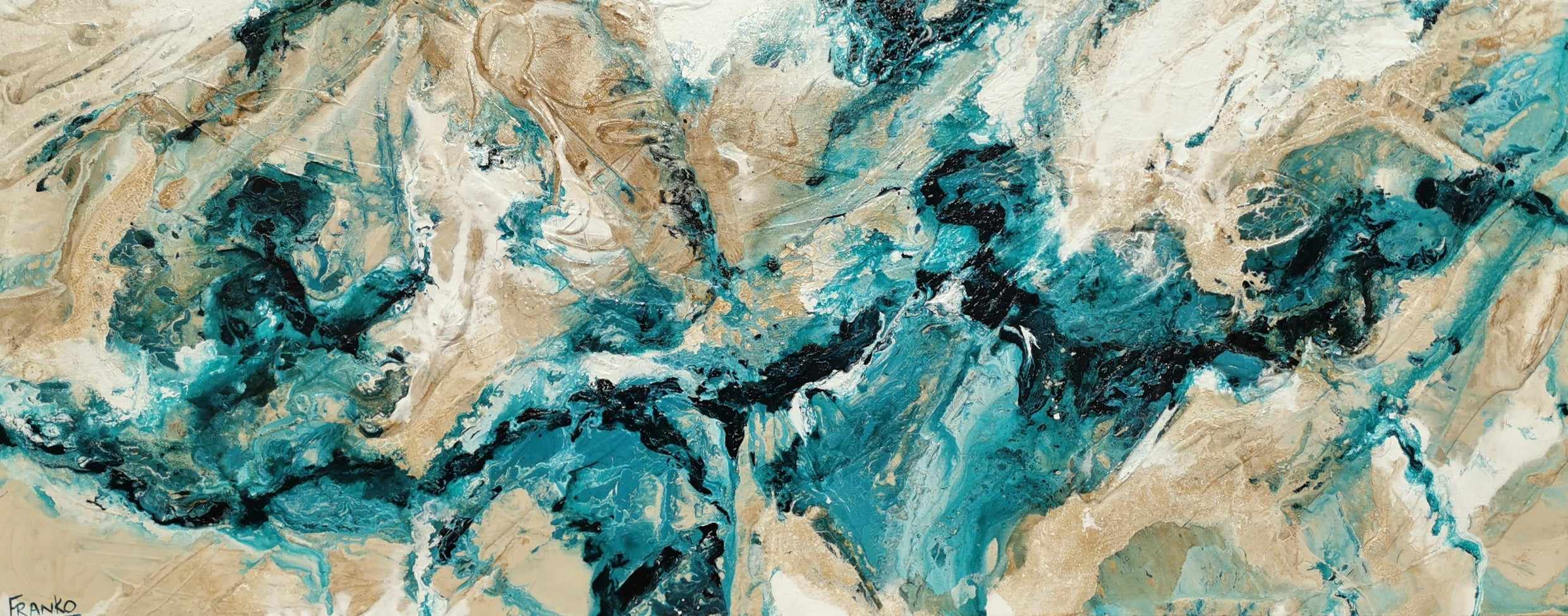 200cm x 80cm Teal Cream Textured Abstract Canvas Painting - Modern Honey & Southern Atmosphere Inspired Wall Art for Living Room, Bedroom, or Office Decor