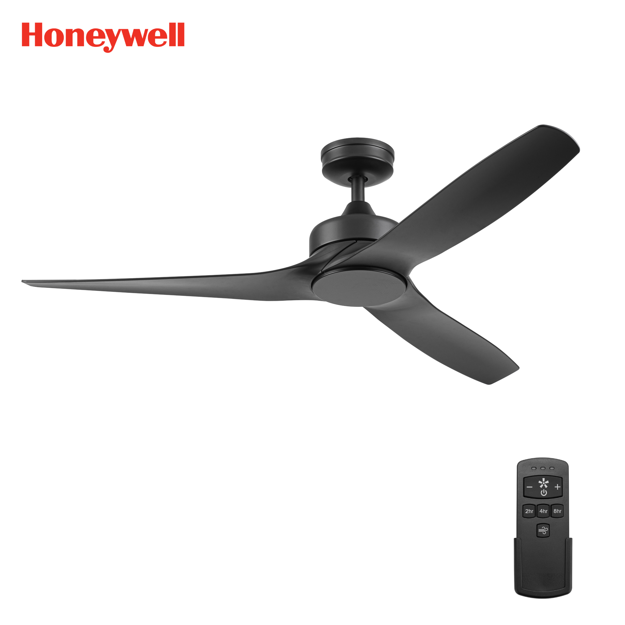 52 Inch Honeywell Lynton Matte Black Ceiling Fan - No Light, Remote Control Included - Perfect for Living Room, Bedroom, and Outdoor Patio Cooling