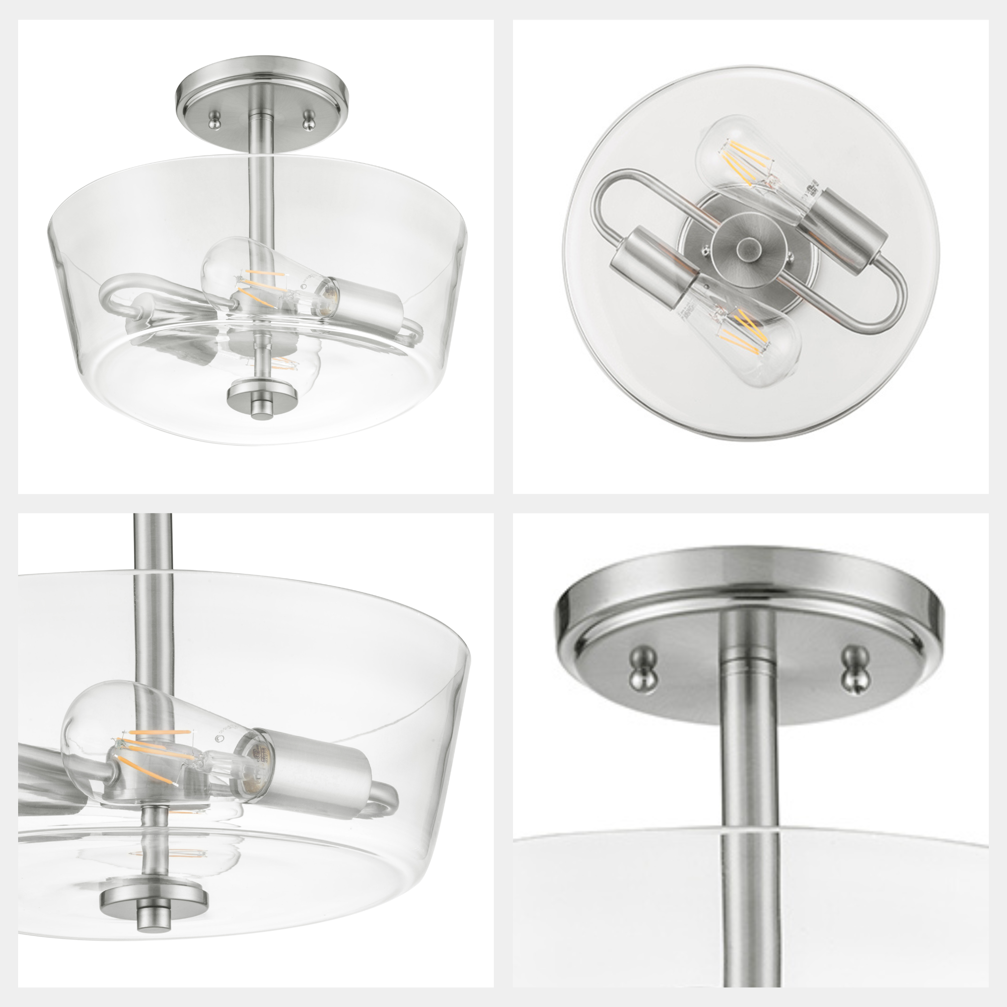Viktoria Semi Flushmount Ceiling Light Fixture - Brushed Nickel Finish - Modern Lighting for Bedroom, Hallway, or Entryway
