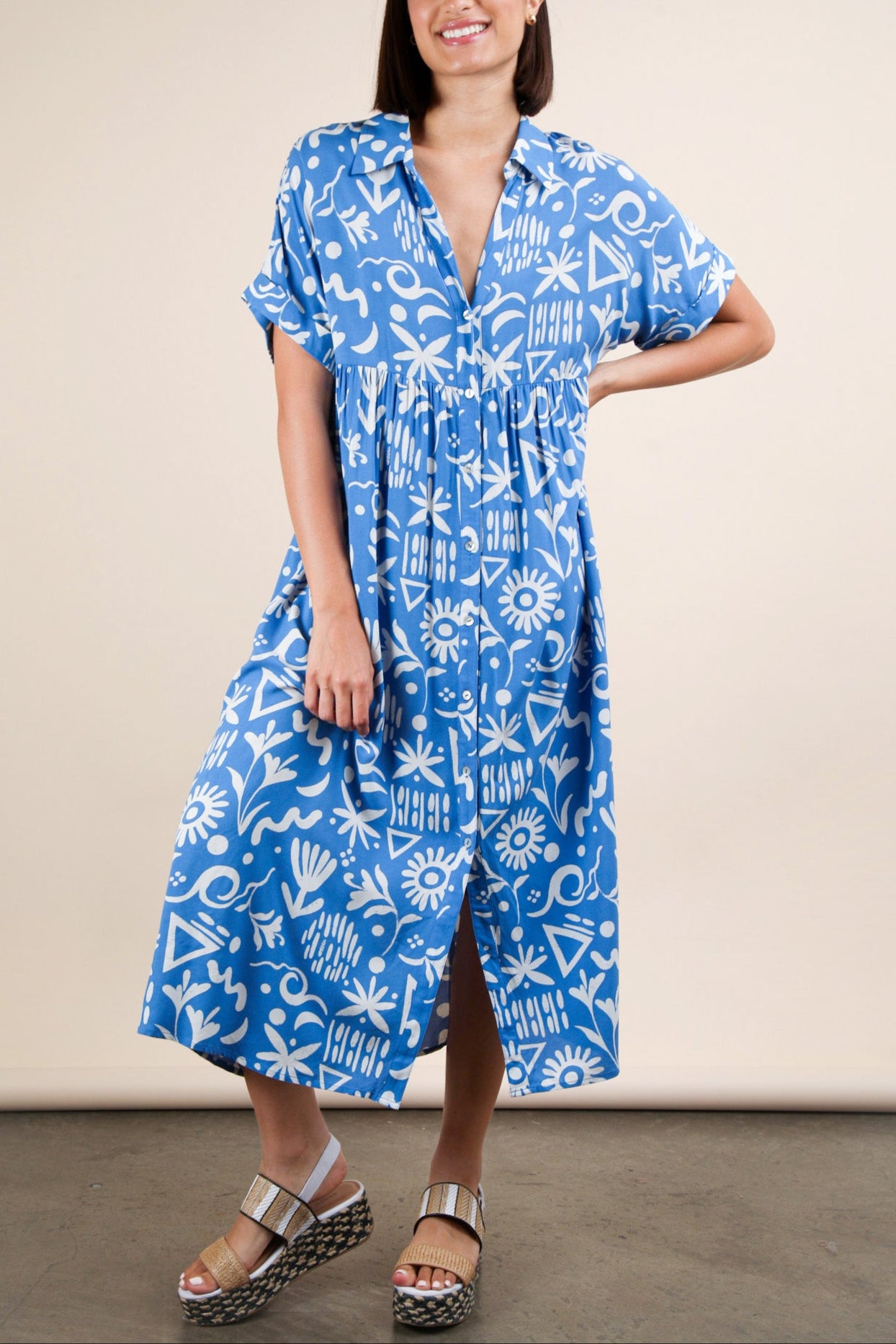 Taking Shape Midi Dress in Ocean Blue - Flowy Summer Dress for Women, Perfect for Beach Vacations, Date Nights & Casual Outings