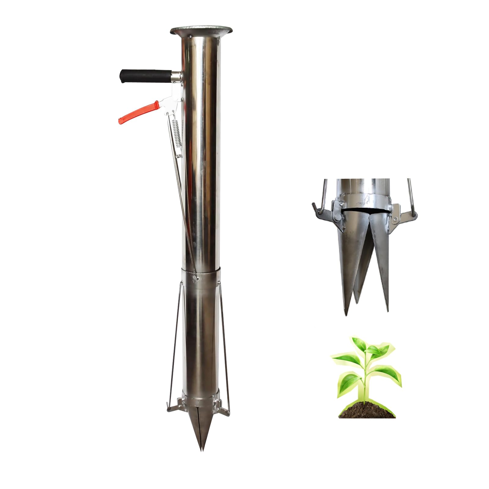 Stainless Steel Seedling Transplanting Bulb Planter Tool with Long Handle - Manual Vegetable & Young Plant Transplanter for Garden, Greenhouse - Perfect for Planting Flowers, Vegetables, and Seedlings in Raised Beds or Containers
