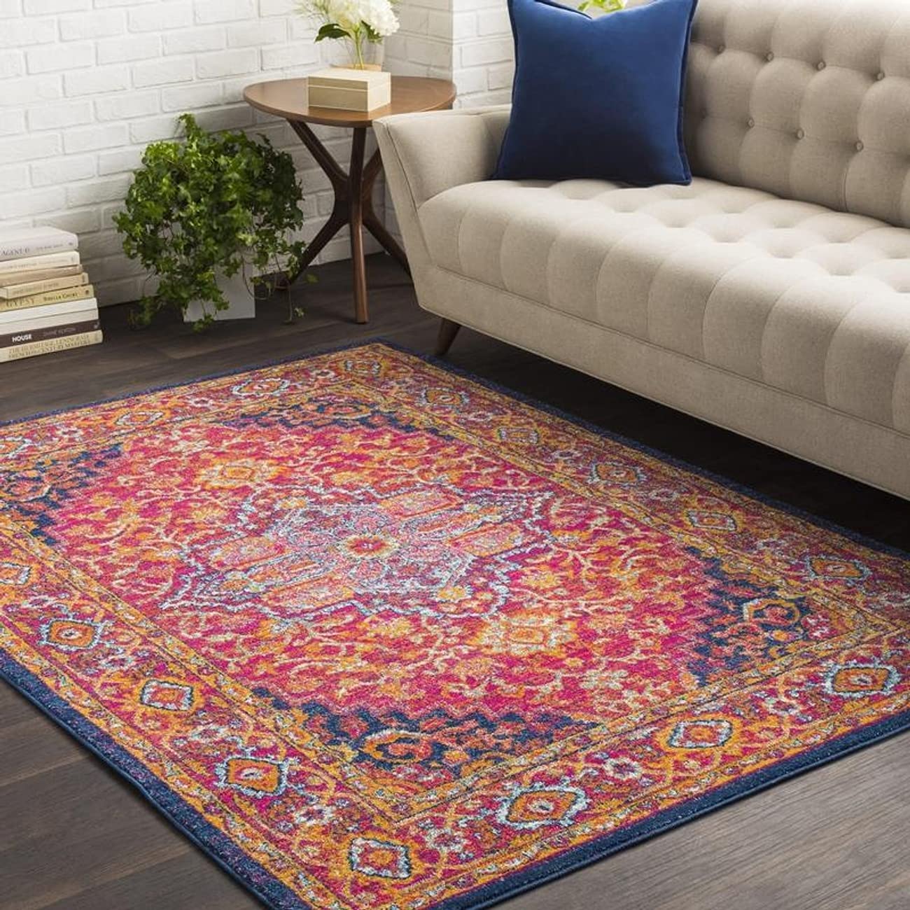 Mark&Day 4x6 Aquaforte Traditional Garnet Area Rug - Red, White & Black Non-Slip Carpet for Living Room, Bedroom, Kitchen | Soft & Durable Indoor Floor Mat (3'11