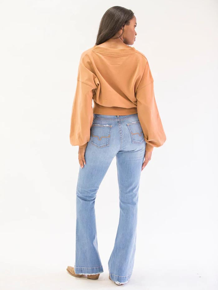 Kimes Ranch Women's Jennifer High Rise Flare Jeans - Light Blue Distressed Denim | Vintage Style Bootcut Jeans for Casual Wear & Night Out