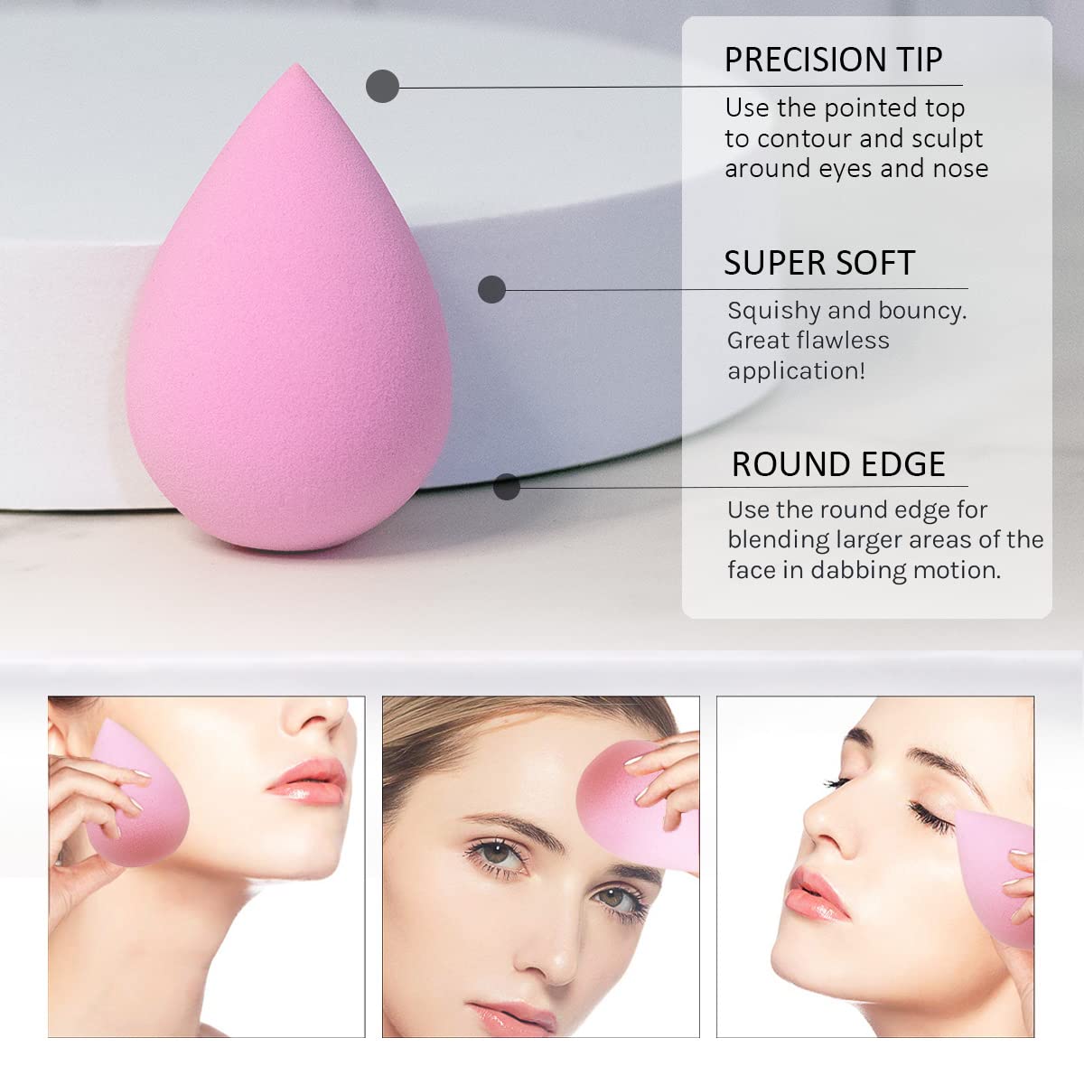 6 Pcs Soft Makeup Blender Sponges Set - Premium Beauty Blending Sponge for Foundation, Concealer, Cream & Powder - Light Pink - Perfect for Flawless Makeup Application & On-The-Go Touch Ups